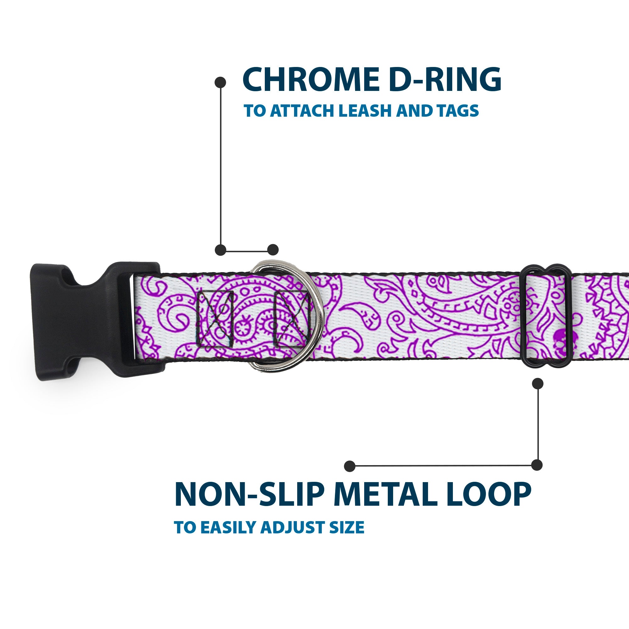 Plastic Clip Collar - Bandana/Skulls White/Purple Plastic Clip Collars Buckle-Down