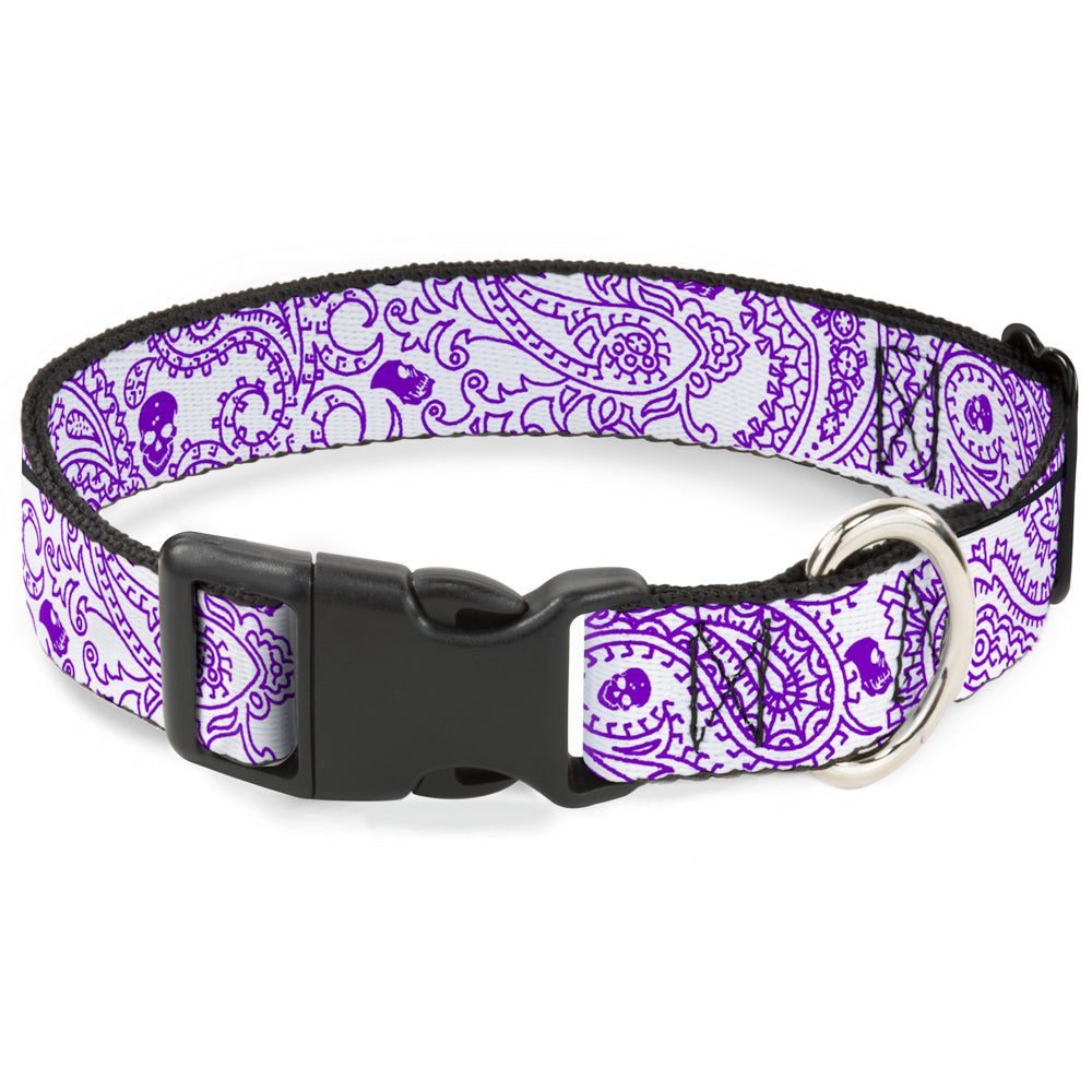 Plastic Clip Collar - Bandana/Skulls White/Purple Plastic Clip Collars Buckle-Down