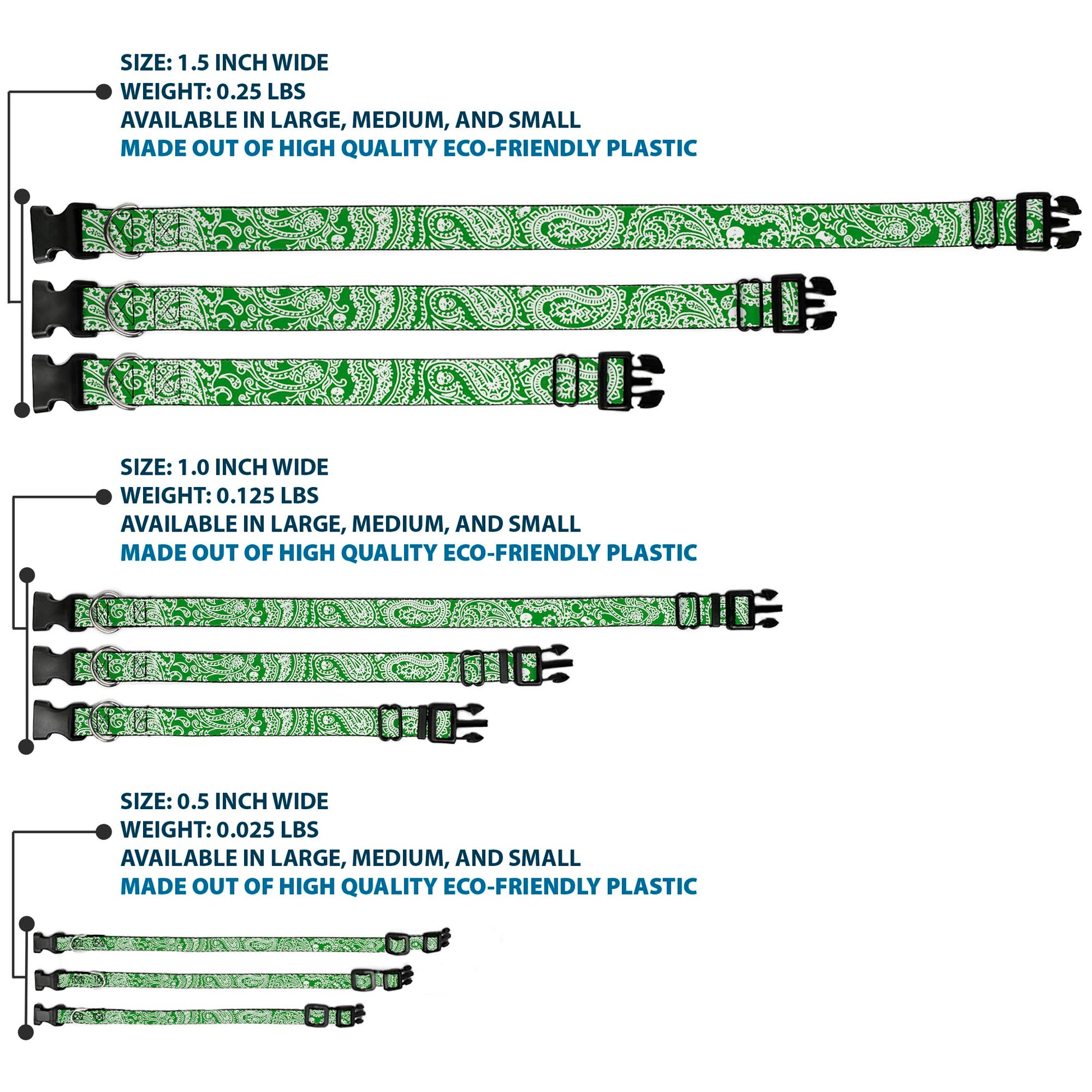 Plastic Clip Collar - Bandana/Skulls Irish Green/White Plastic Clip Collars Buckle-Down