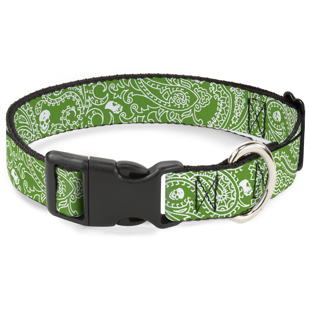 Plastic Clip Collar - Bandana/Skulls Irish Green/White Plastic Clip Collars Buckle-Down