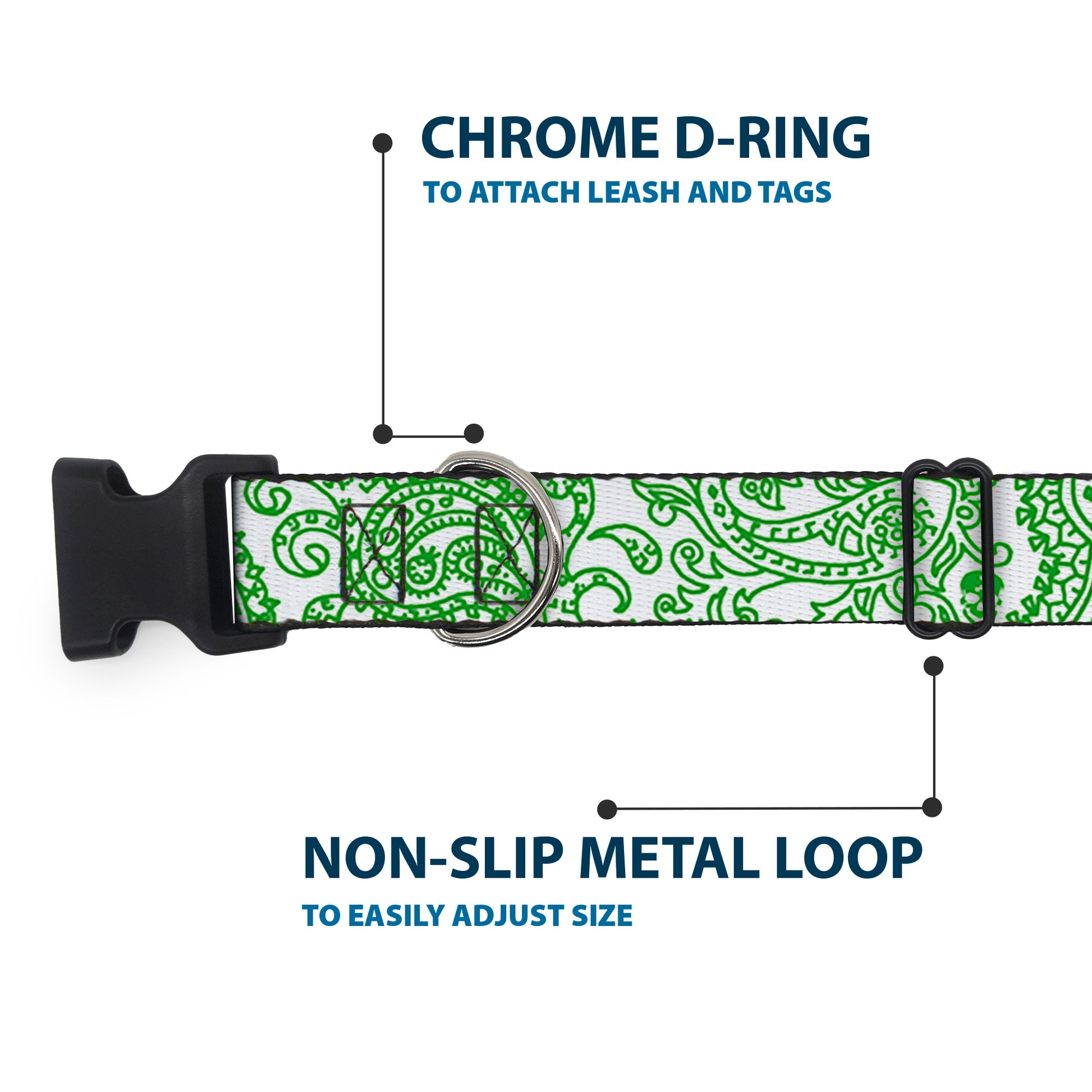 Plastic Clip Collar - Bandana/Skulls White/Irish Green Plastic Clip Collars Buckle-Down