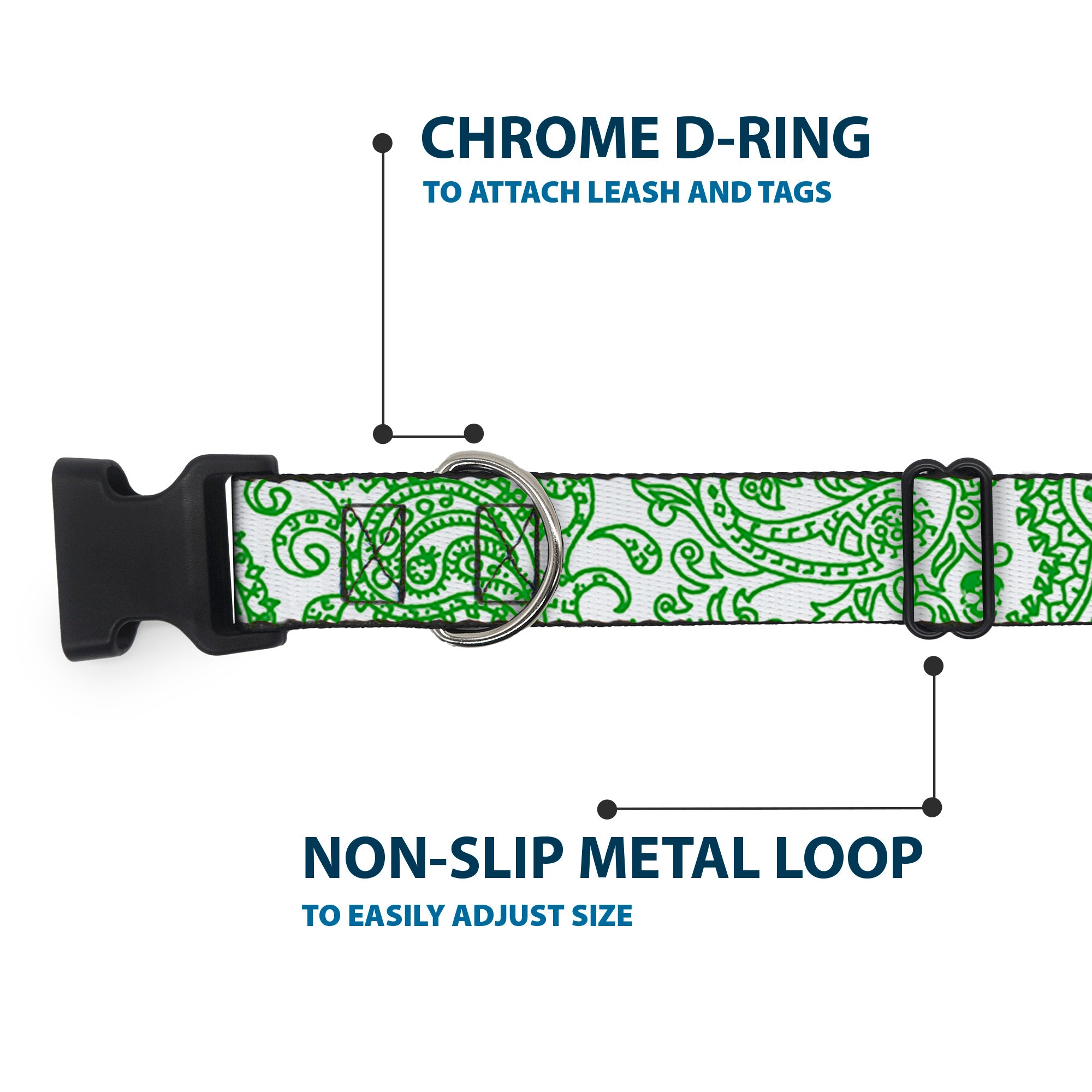 Plastic Clip Collar - Bandana/Skulls White/Irish Green Plastic Clip Collars Buckle-Down