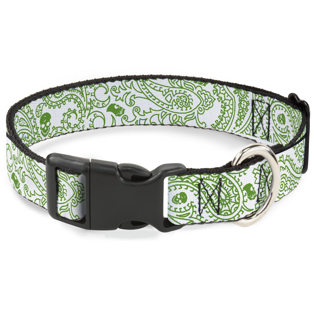 Plastic Clip Collar - Bandana/Skulls White/Irish Green Plastic Clip Collars Buckle-Down