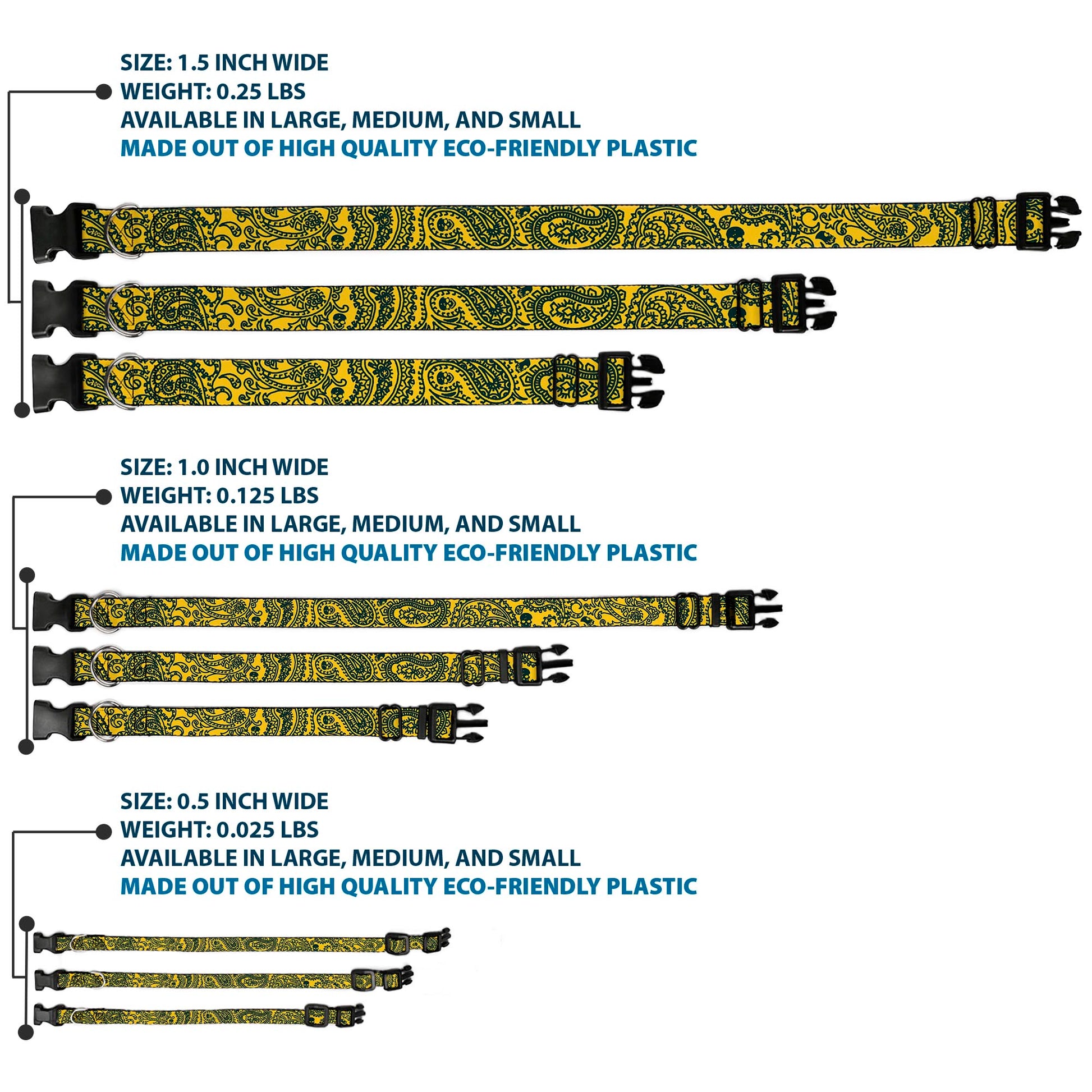 Plastic Clip Collar - Bandana/Skulls Gold/Green Plastic Clip Collars Buckle-Down