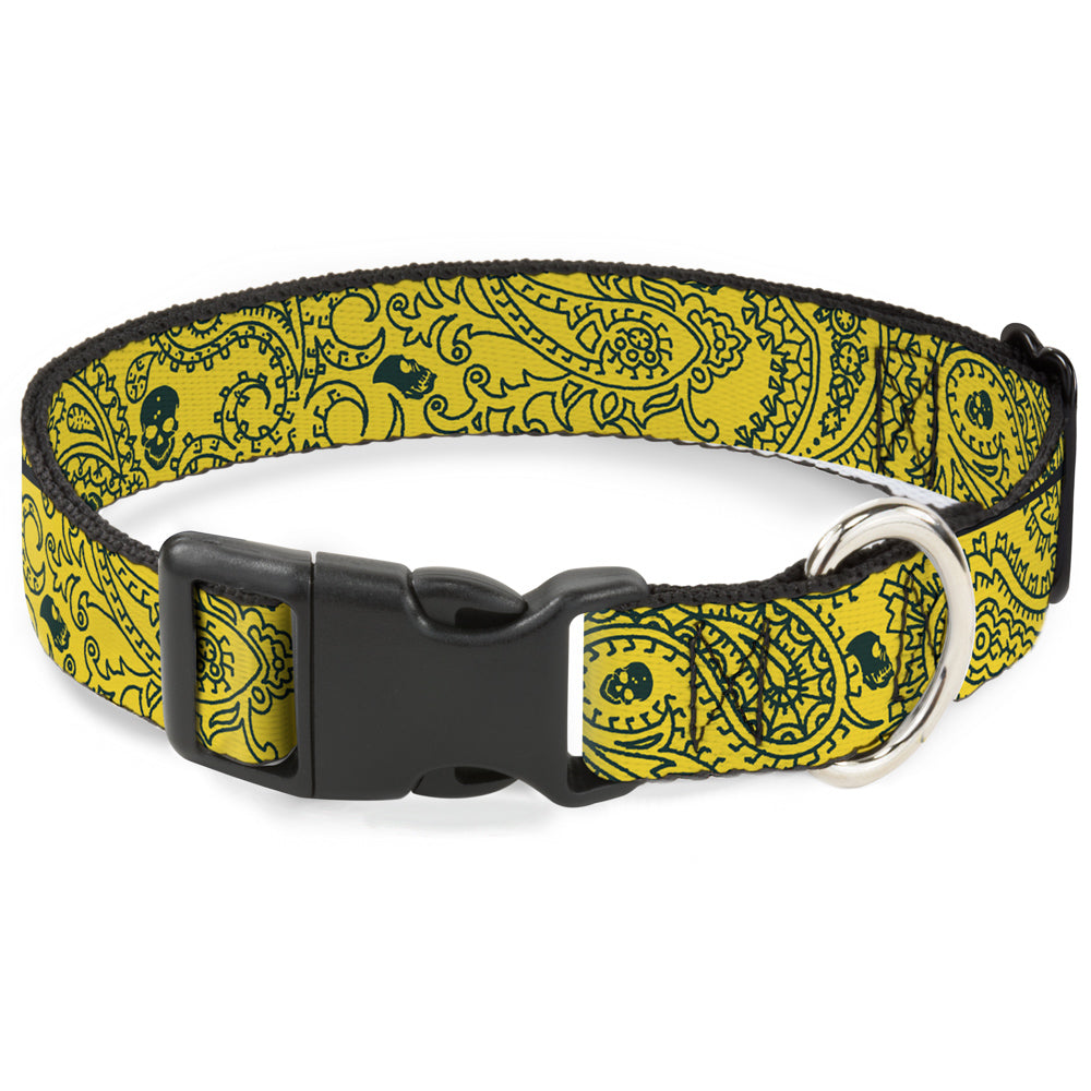 Plastic Clip Collar - Bandana/Skulls Gold/Green Plastic Clip Collars Buckle-Down