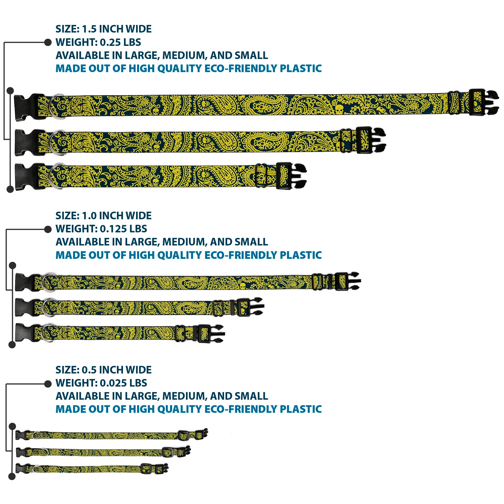 Plastic Clip Collar - Bandana/Skulls Green/Gold Plastic Clip Collars Buckle-Down