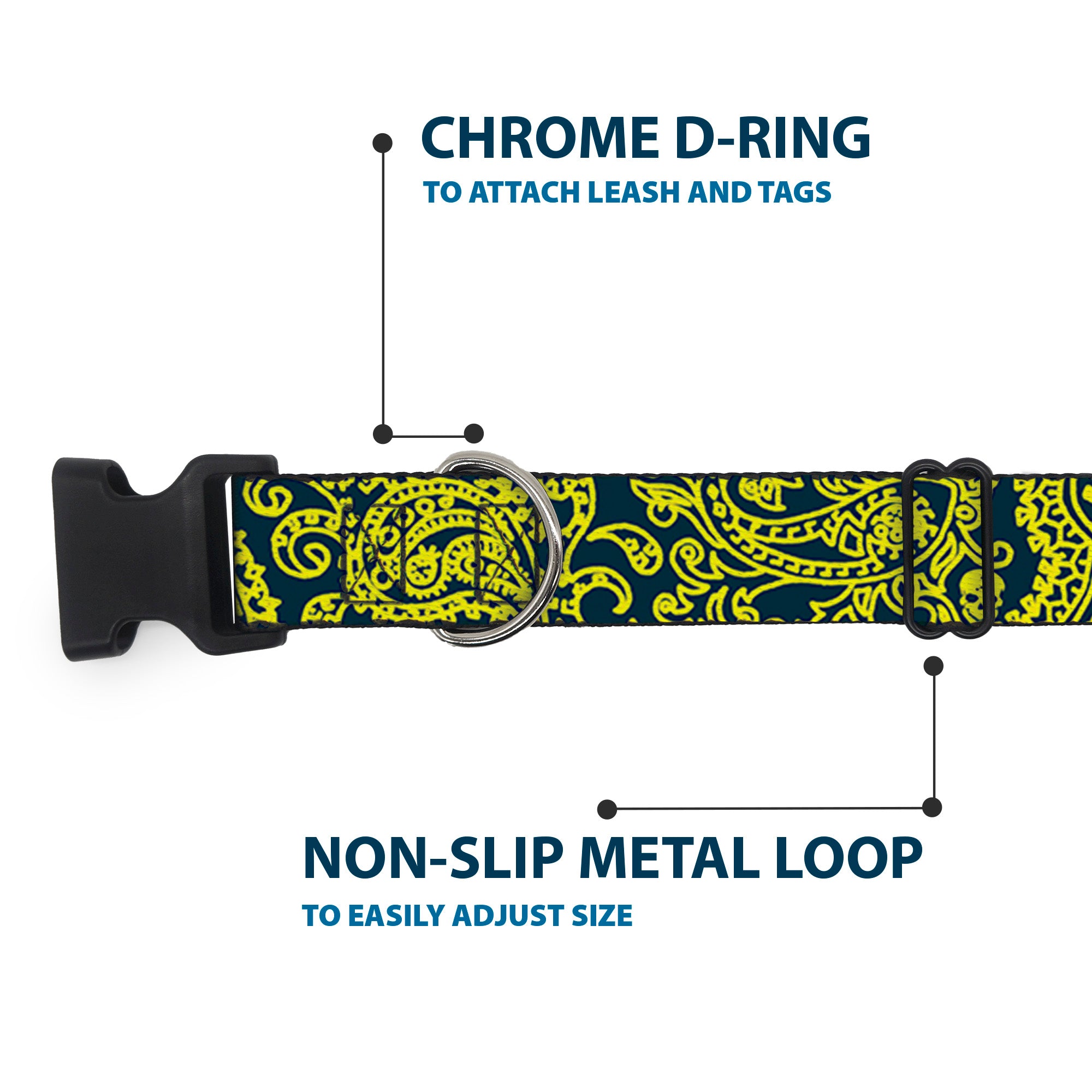 Plastic Clip Collar - Bandana/Skulls Green/Gold Plastic Clip Collars Buckle-Down