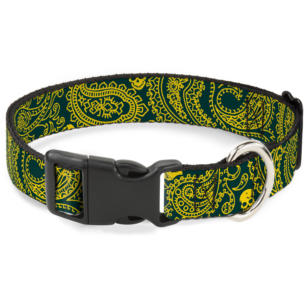 Plastic Clip Collar - Bandana/Skulls Green/Gold Plastic Clip Collars Buckle-Down