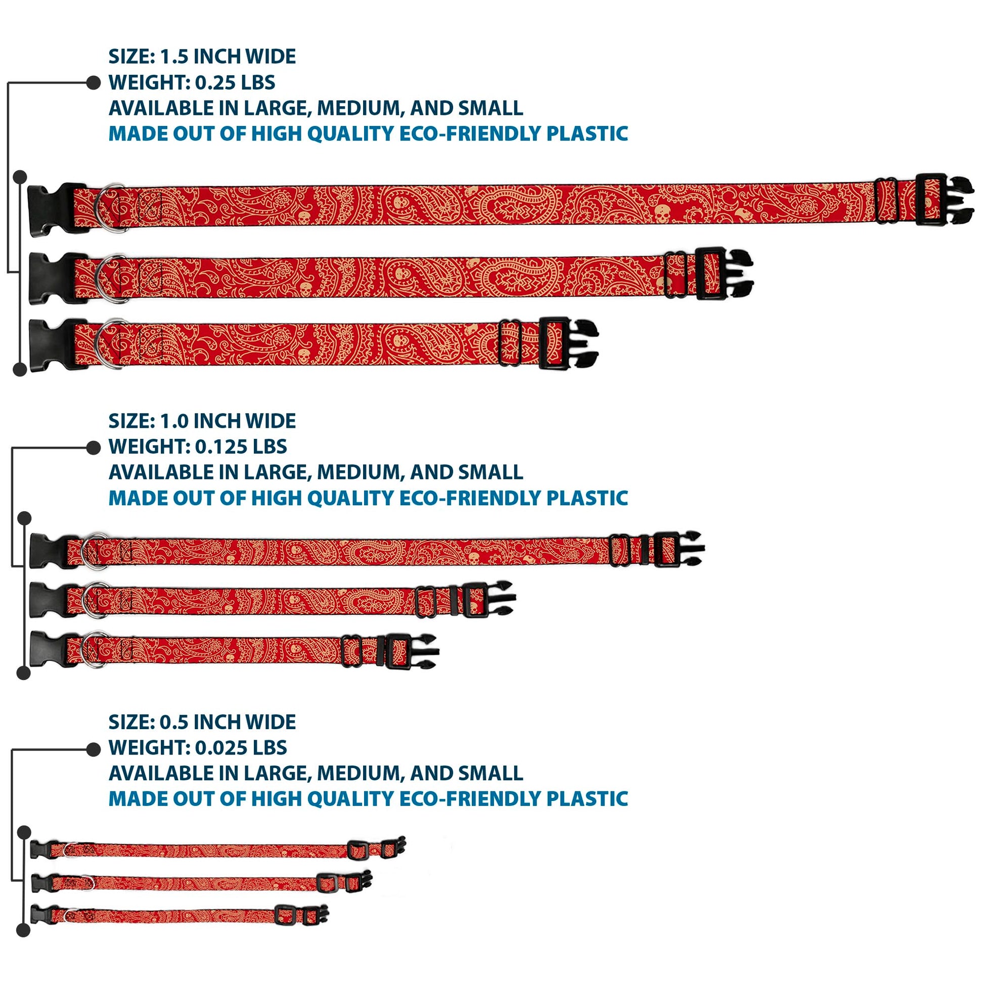 Plastic Clip Collar - Bandana/Skulls Scarlet Red/Gold Plastic Clip Collars Buckle-Down