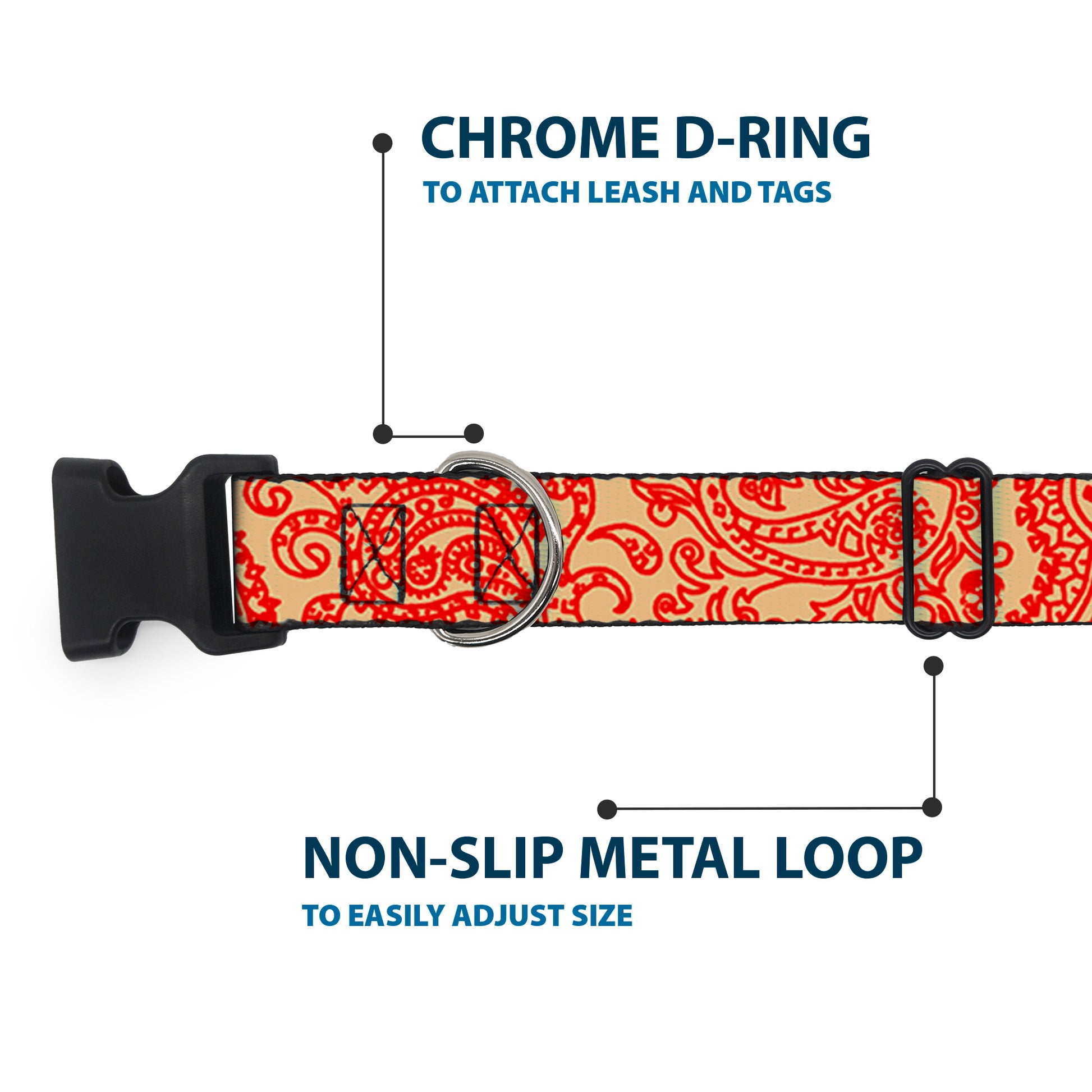 Plastic Clip Collar - Bandana/Skulls Gold/Scarlet Red Plastic Clip Collars Buckle-Down