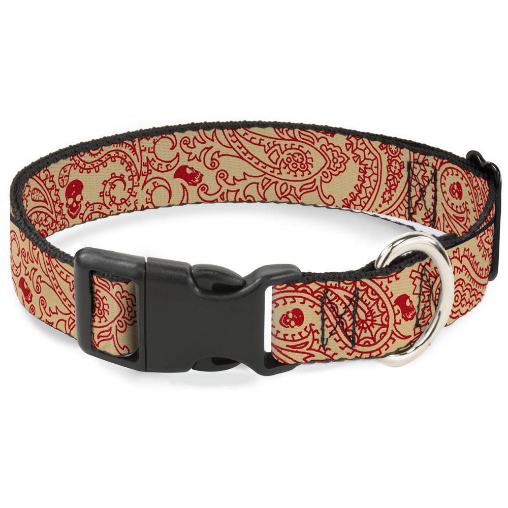 Plastic Clip Collar - Bandana/Skulls Gold/Scarlet Red Plastic Clip Collars Buckle-Down
