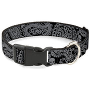 Plastic Clip Collar - Bandana/Skulls Black/Silver Plastic Clip Collars Buckle-Down