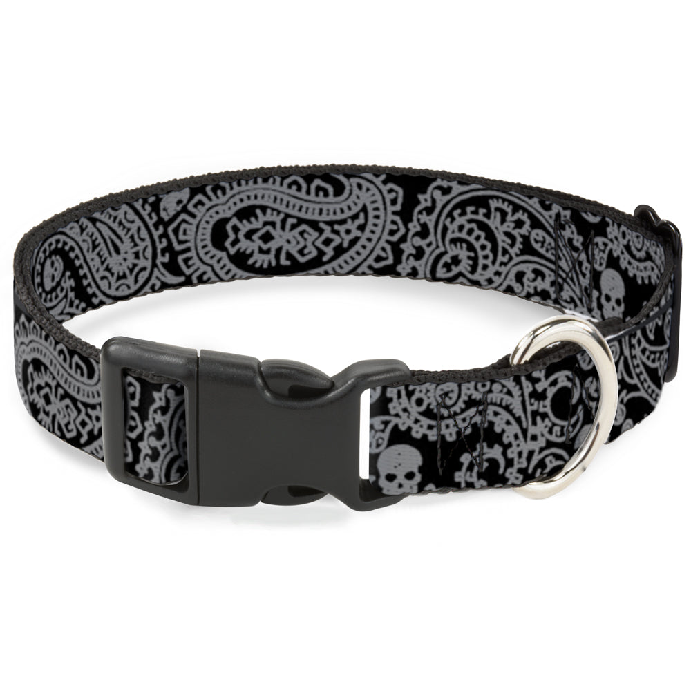 Plastic Clip Collar - Bandana/Skulls Black/Silver Plastic Clip Collars Buckle-Down