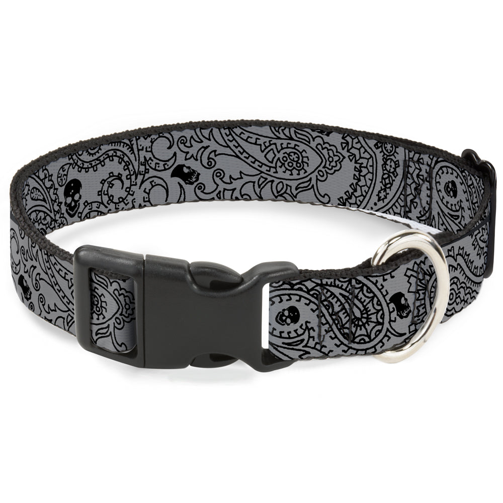 Plastic Clip Collar - Bandana/Skulls Silver/Black Plastic Clip Collars Buckle-Down