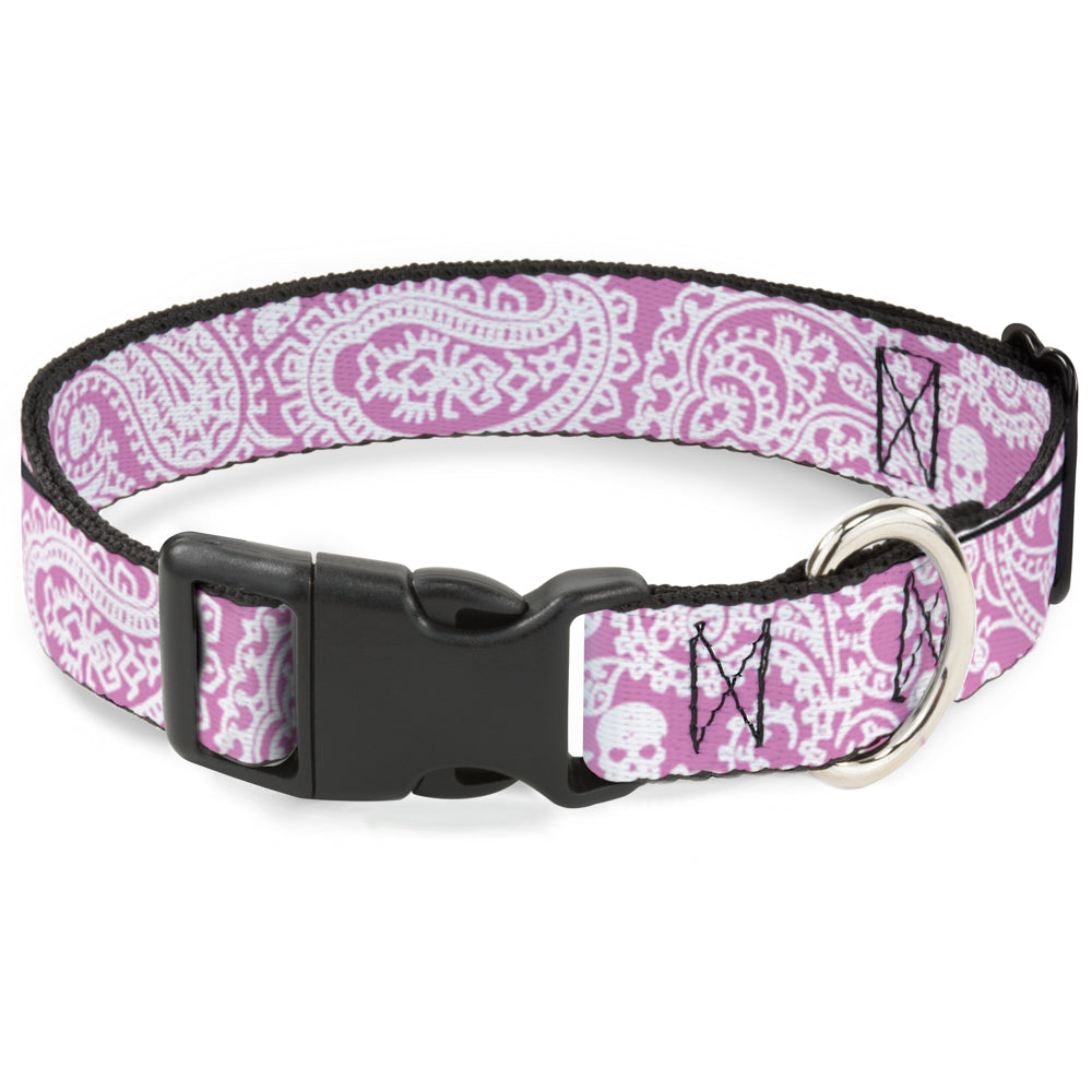 Plastic Clip Collar - Bandana/Skulls Pink/White Plastic Clip Collars Buckle-Down