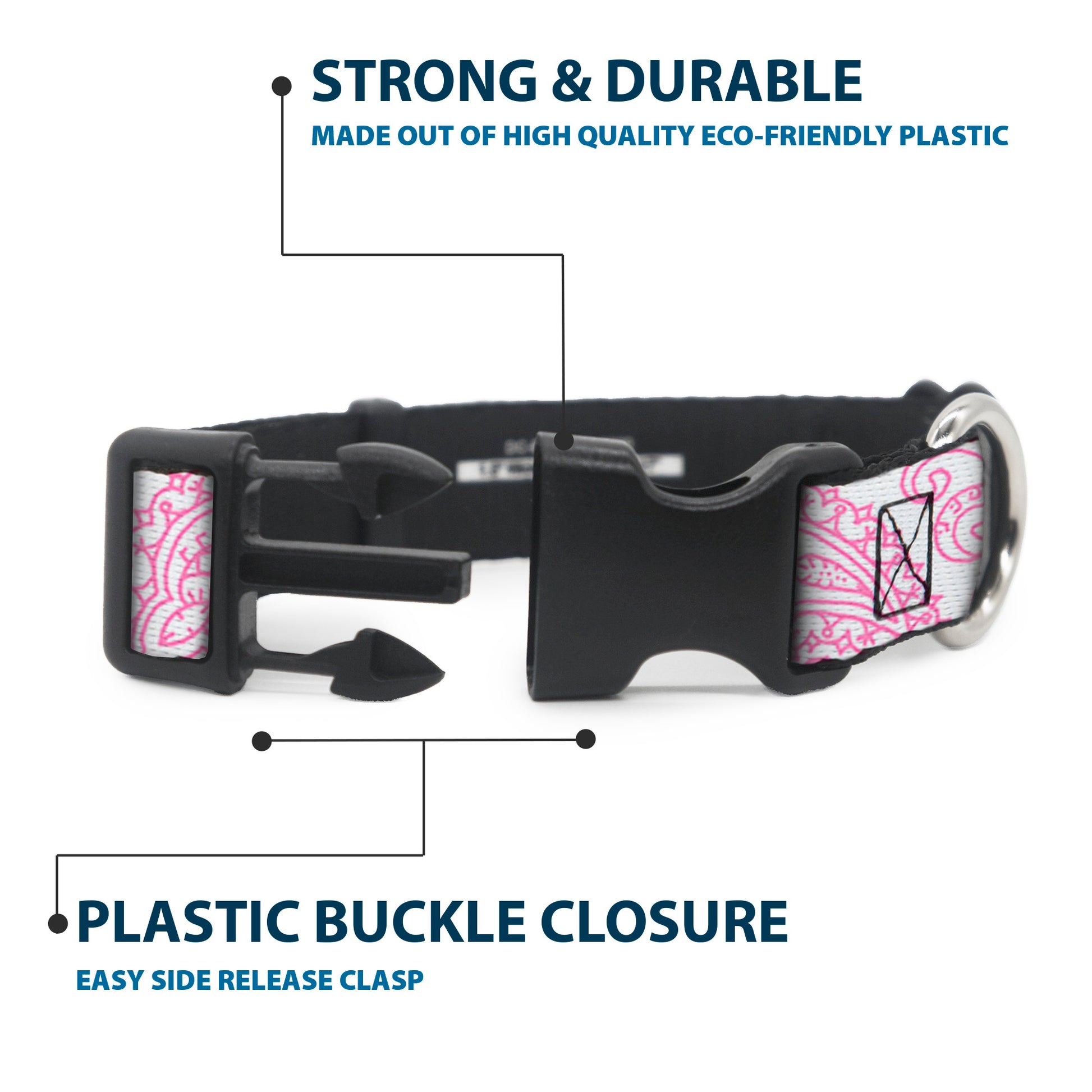 Plastic Clip Collar - Bandana/Skulls White/Pink Plastic Clip Collars Buckle-Down