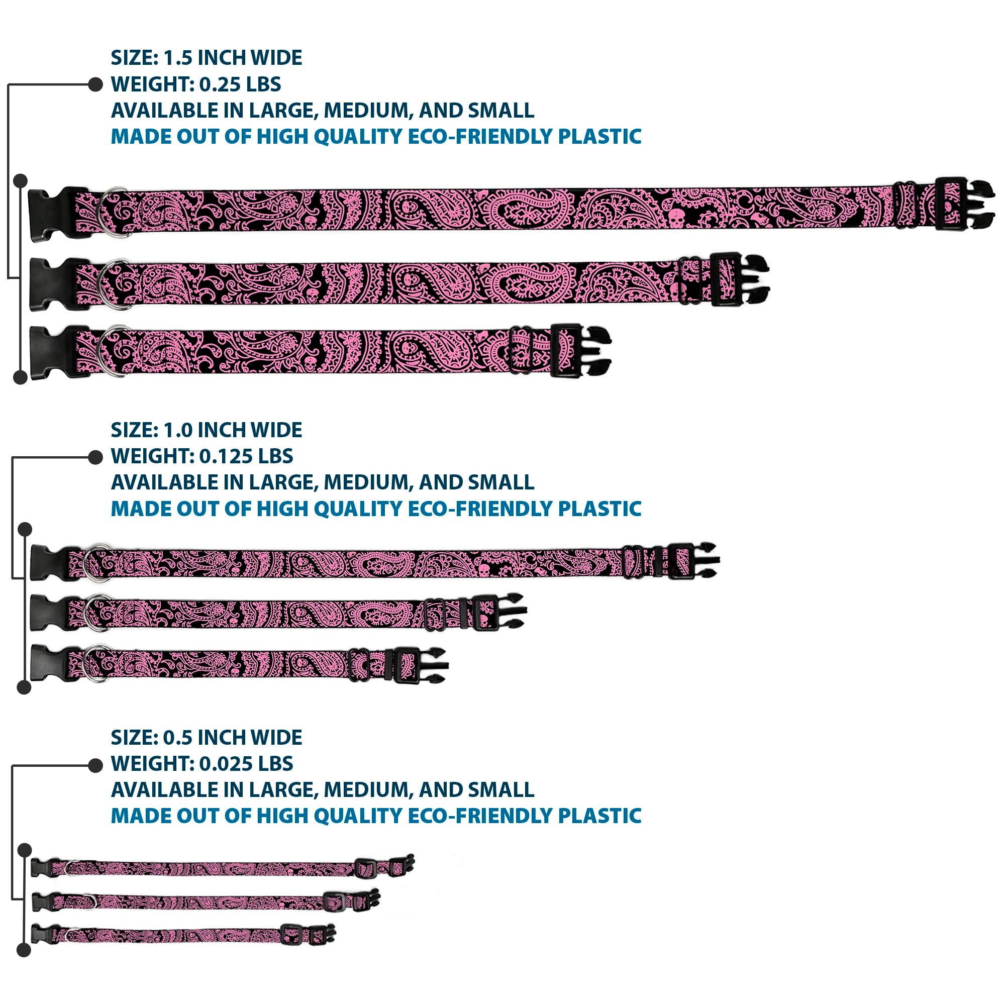 Plastic Clip Collar - Bandana/Skulls Black/Pink Plastic Clip Collars Buckle-Down