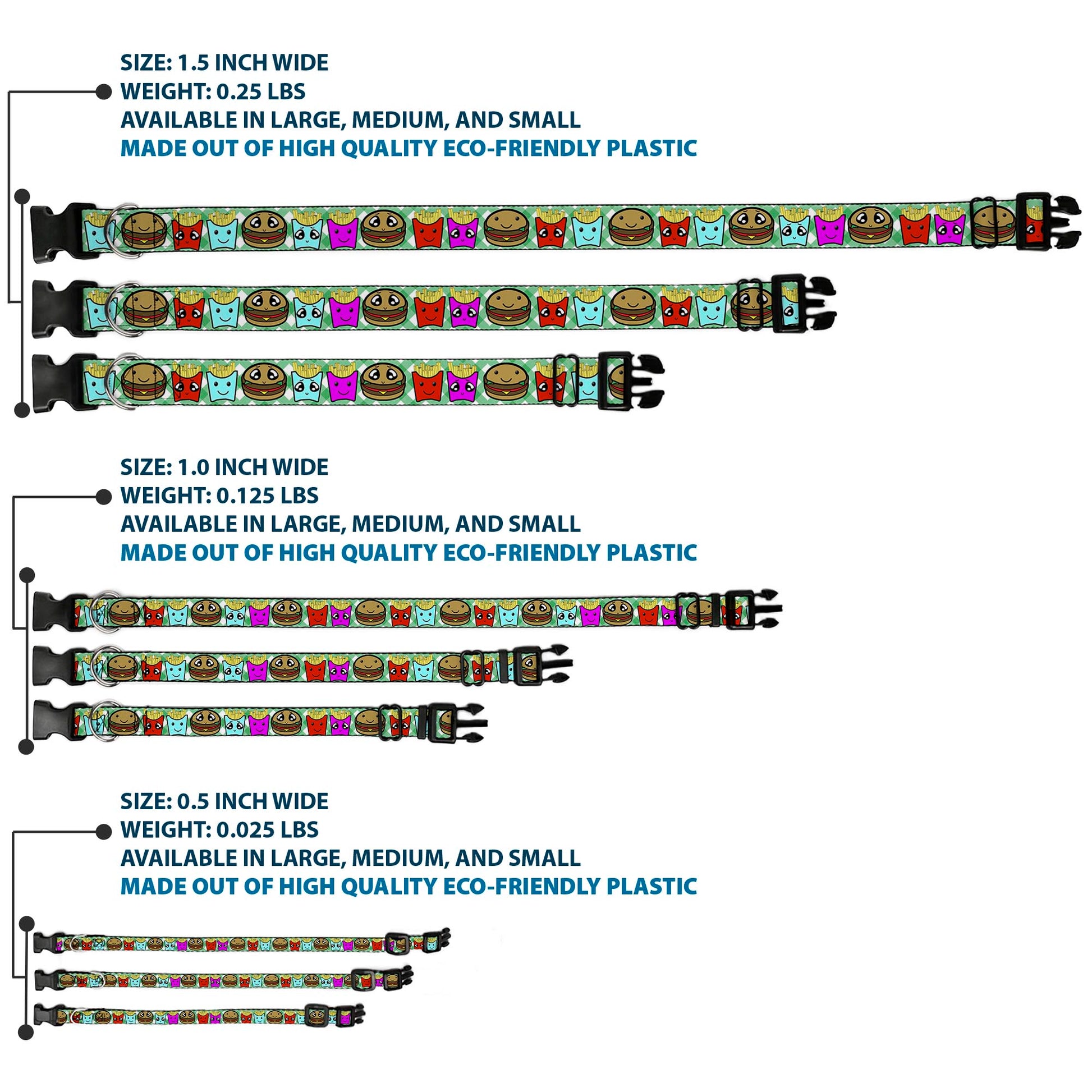 Plastic Clip Collar - Burger & Fries Cartoon Straight Green Tablecloth Plastic Clip Collars Buckle-Down