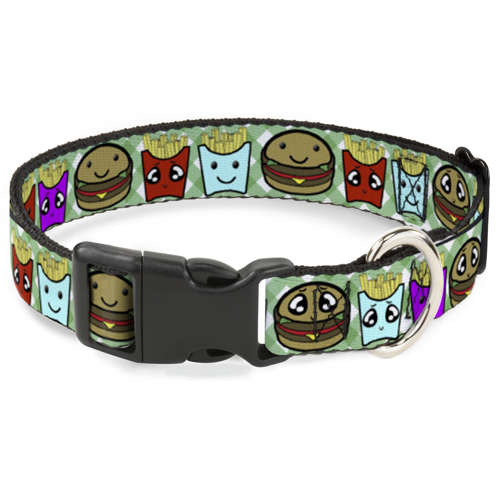 Plastic Clip Collar - Burger & Fries Cartoon Straight Green Tablecloth Plastic Clip Collars Buckle-Down