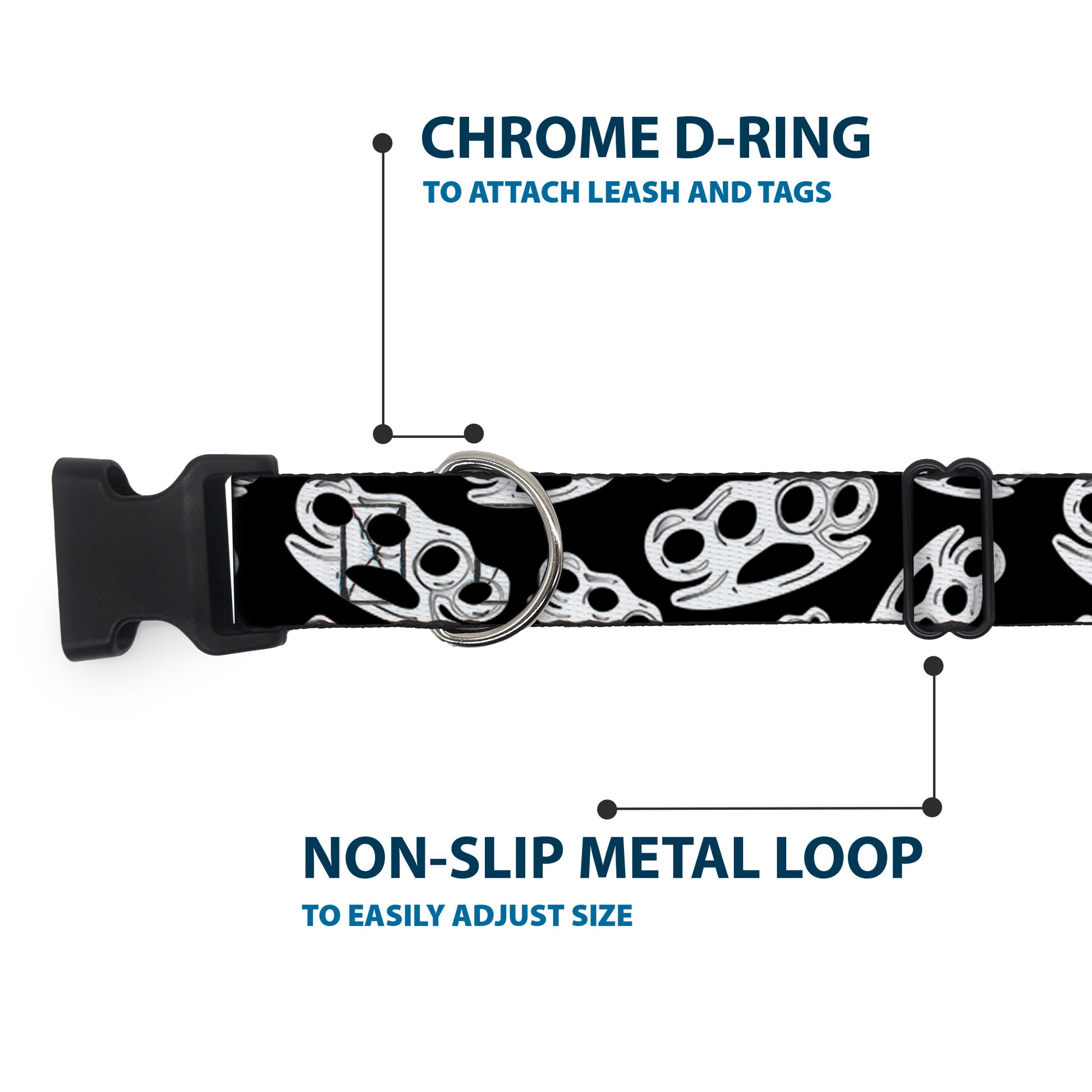 Buckle-Down Plastic Buckle Dog Collar - Brass Knuckles Black/White Plastic Clip Collars Buckle-Down