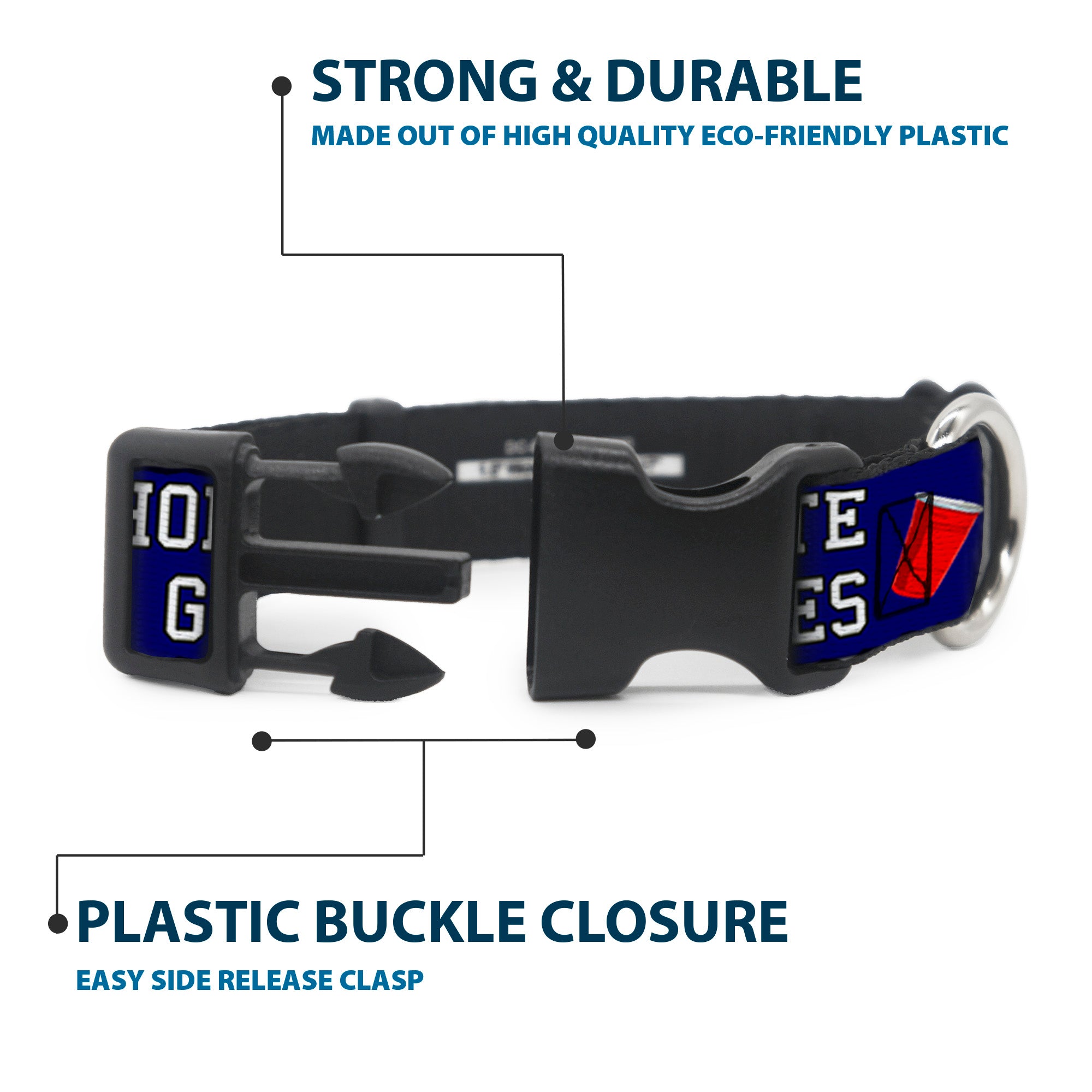Buckle-Down Plastic Buckle Dog Collar - Beer Pong BAD CHOICES CREATE GOOD STORIES Blue/White/Red Plastic Clip Collars Buckle-Down