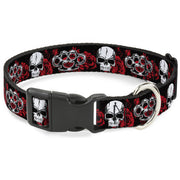 Buckle-Down Plastic Buckle Dog Collar - Brass Knuckles/Skulls/Roses Black/Red/White Plastic Clip Collars Buckle-Down