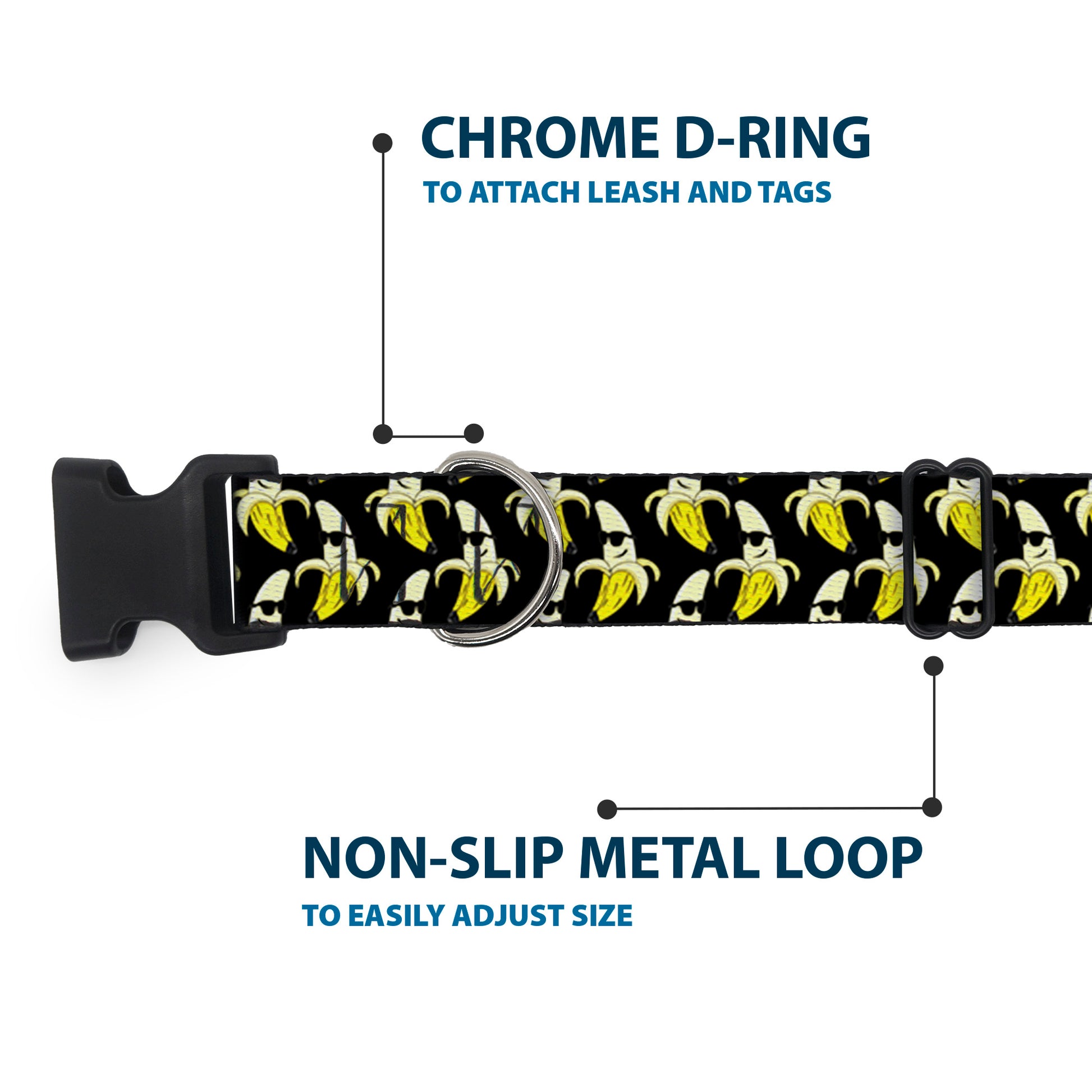 Plastic Clip Collar - Banana Peeled w/Sunglasses Black/Yellow Plastic Clip Collars Buckle-Down