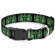 Plastic Clip Collar - BD Skulls w/Wings Black/Green Plastic Clip Collars Buckle-Down