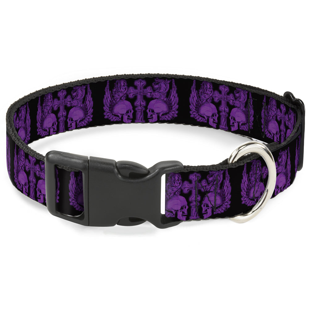 Plastic Clip Collar - BD Skulls w/Wings Black/Purple Plastic Clip Collars Buckle-Down