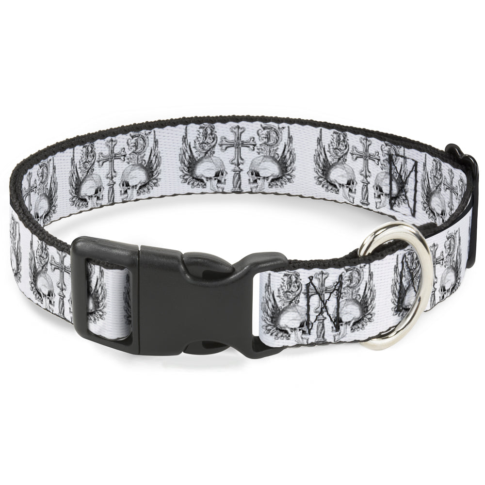 Plastic Clip Collar - BD Skulls w/Wings White/Black Plastic Clip Collars Buckle-Down