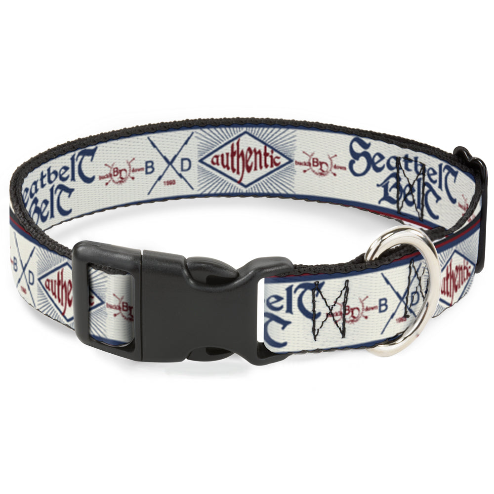 Plastic Clip Collar - Buckle-Down AUTHENTIC SEATBELT BELT White/Blue/Red Plastic Clip Collars Buckle-Down