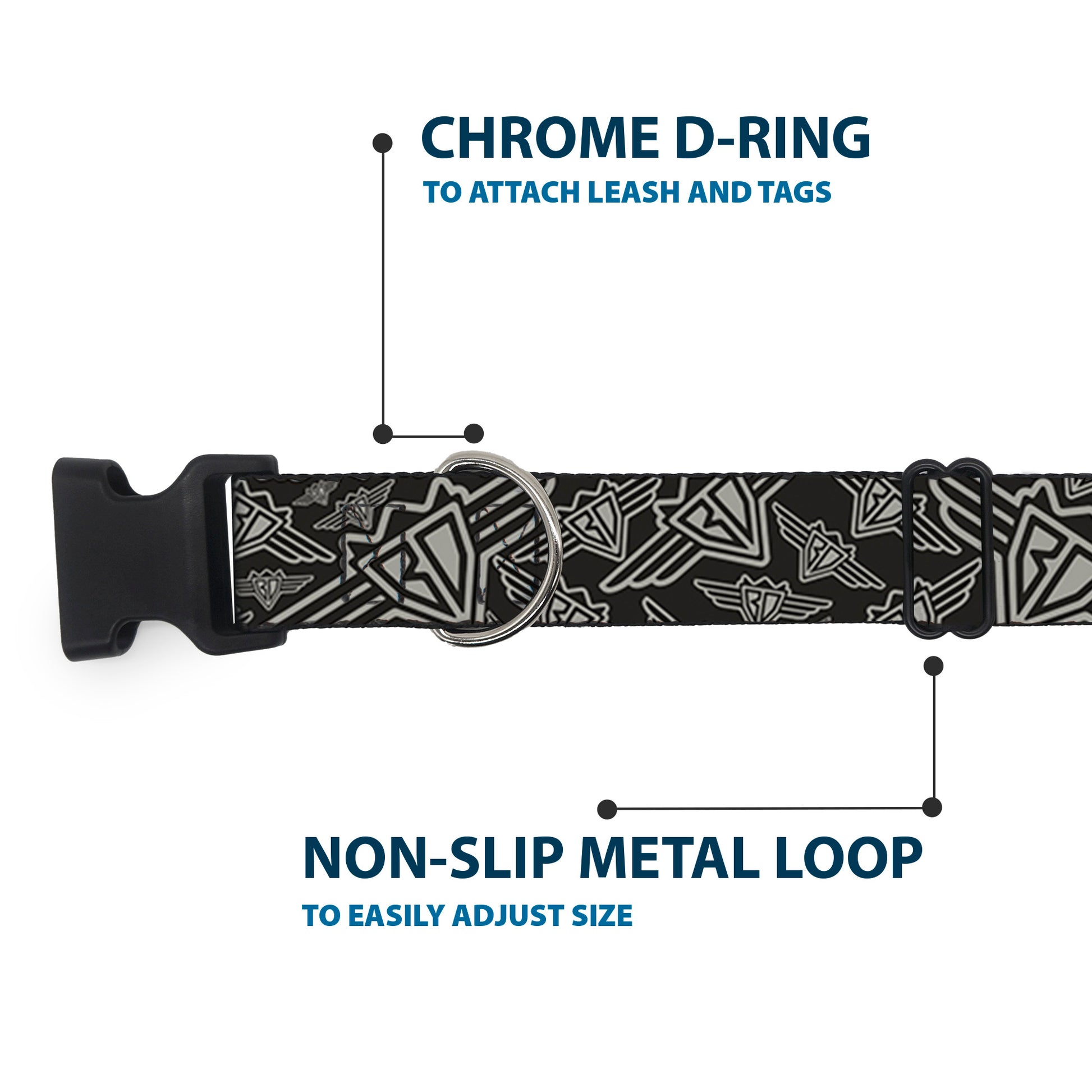 Plastic Clip Collar - BD Logo Scattered Black/Gray Plastic Clip Collars Buckle-Down