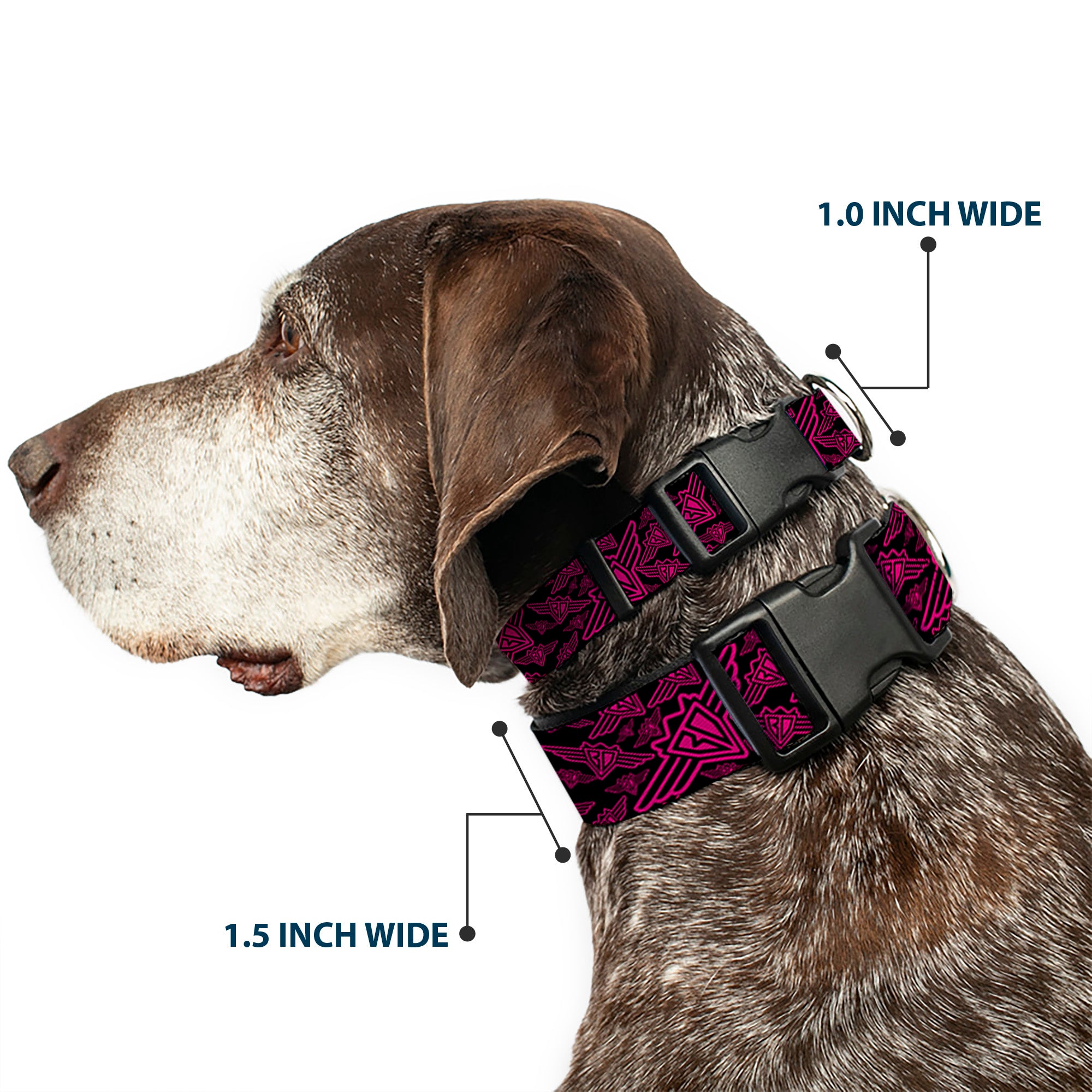 Plastic Clip Collar - BD Logo Scattered Black/Fuchsia Plastic Clip Collars Buckle-Down