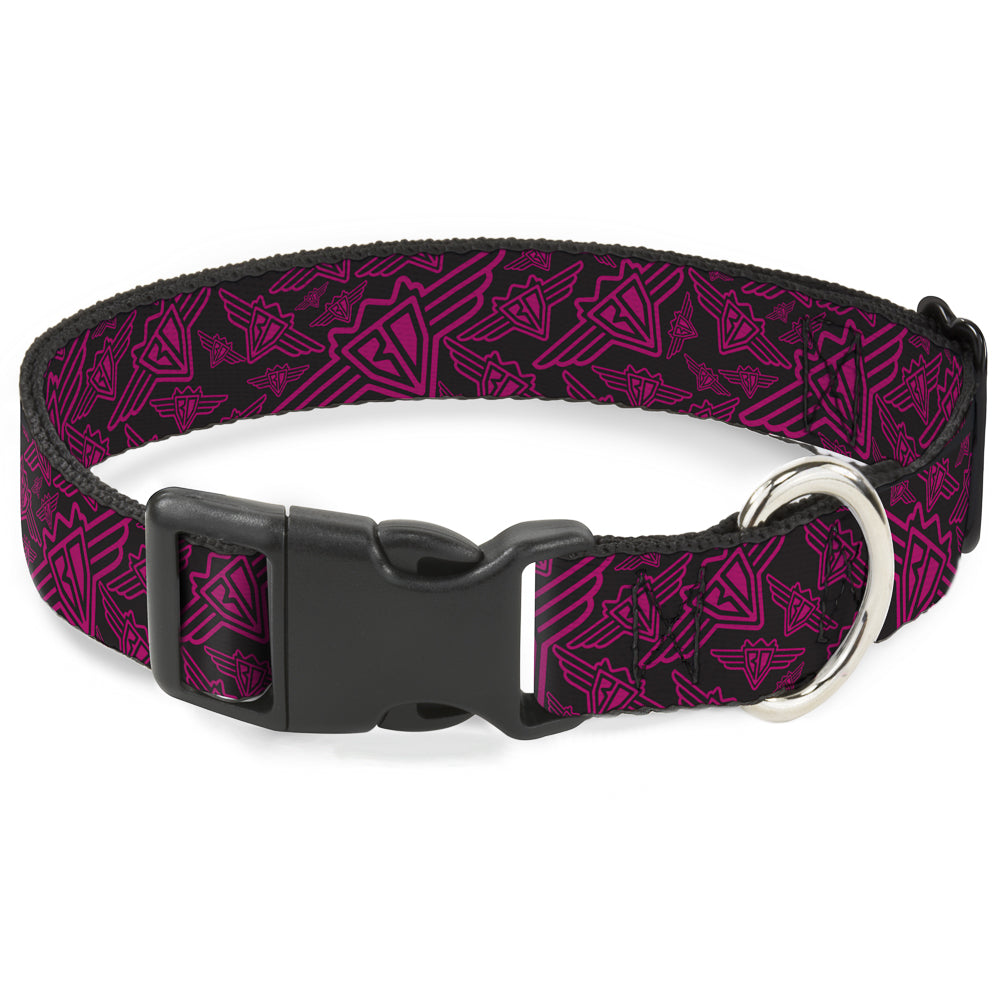 Plastic Clip Collar - BD Logo Scattered Black/Fuchsia Plastic Clip Collars Buckle-Down
