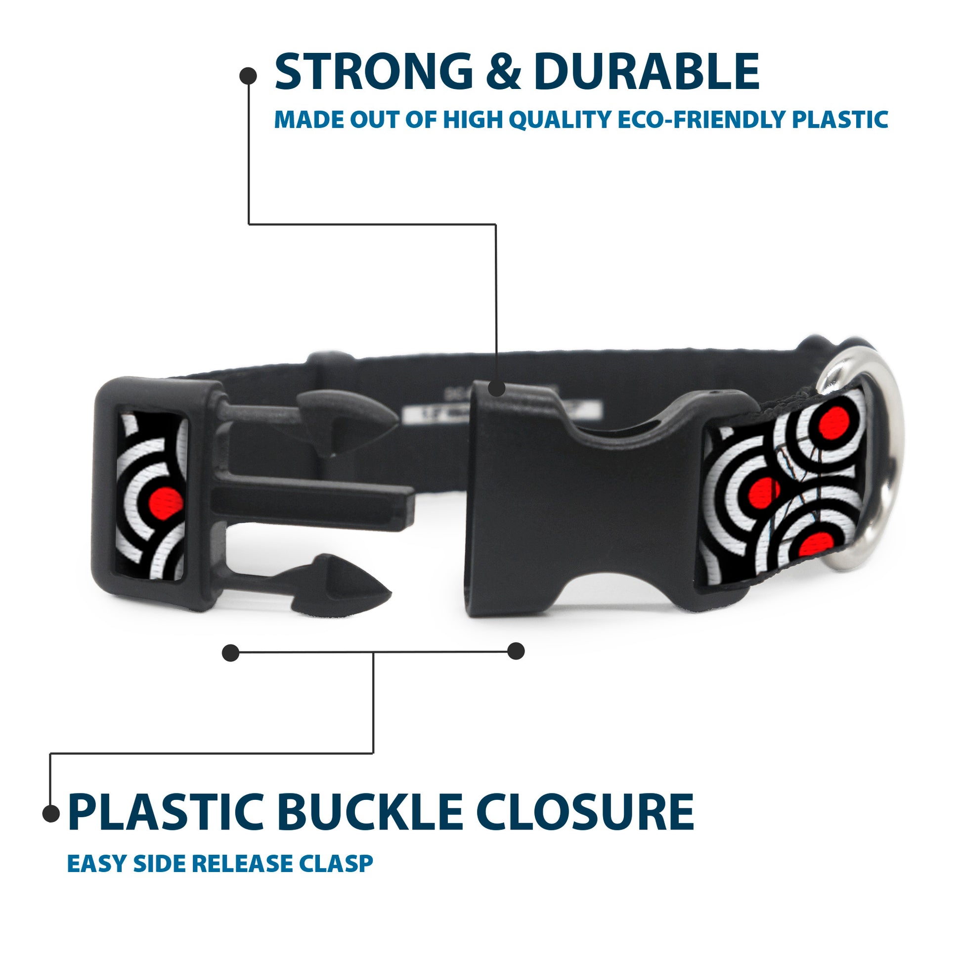 Plastic Clip Collar - Bullseye Stacked Black/White/Red Plastic Clip Collars Buckle-Down