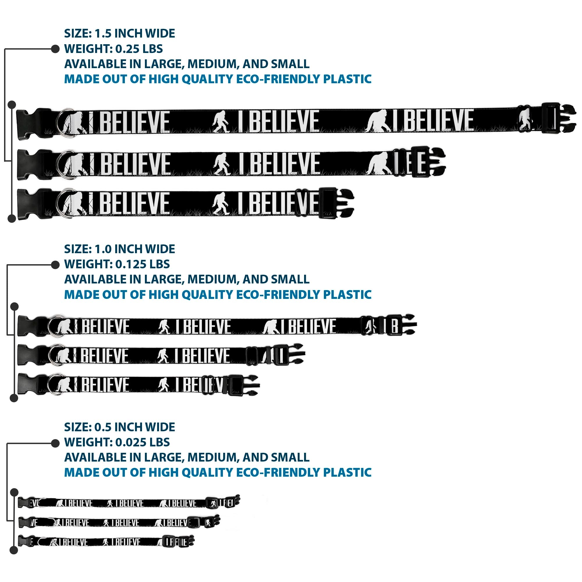 Plastic Clip Collar - Bigfoot Silhouette I BELIEVE Black/Gray/White Plastic Clip Collars Buckle-Down
