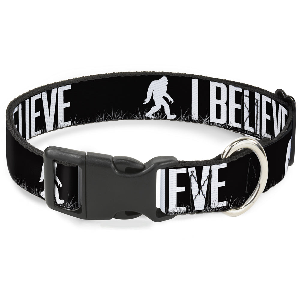 Plastic Clip Collar - Bigfoot Silhouette I BELIEVE Black/Gray/White Plastic Clip Collars Buckle-Down