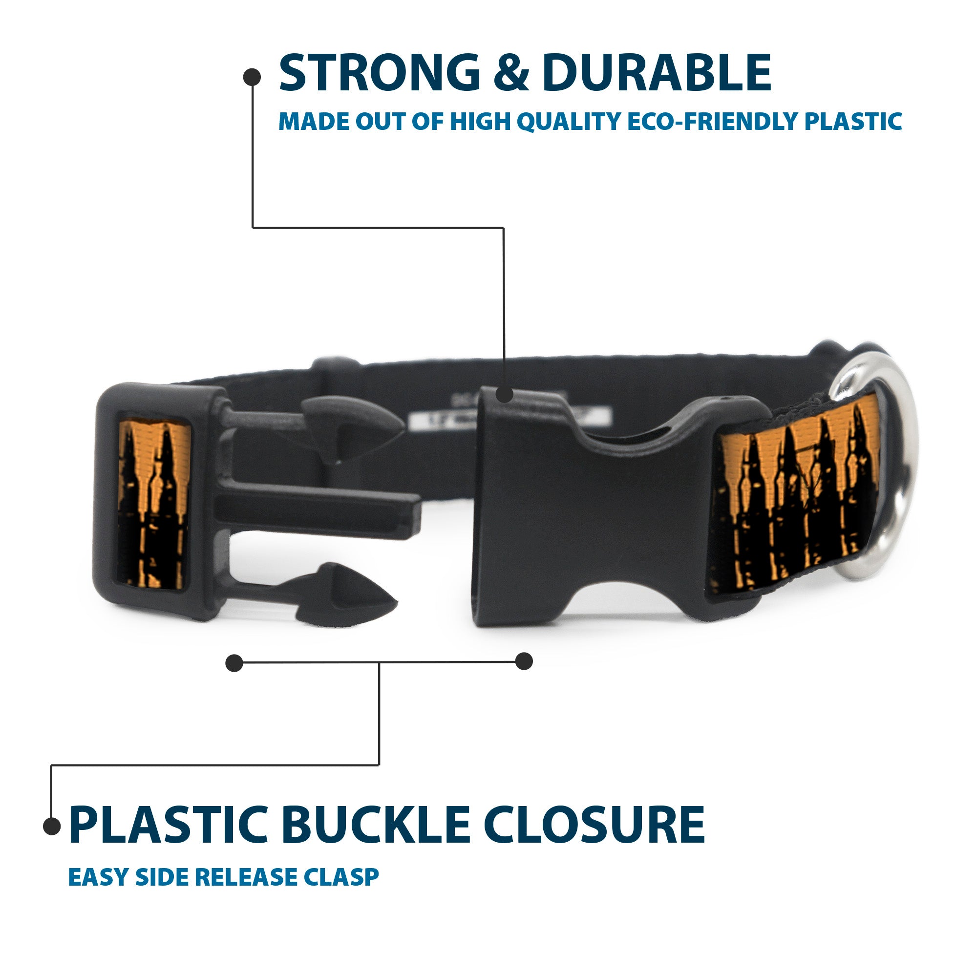 Buckle-Down Plastic Buckle Dog Collar - Bullets2 Orange/Black Plastic Clip Collars Buckle-Down