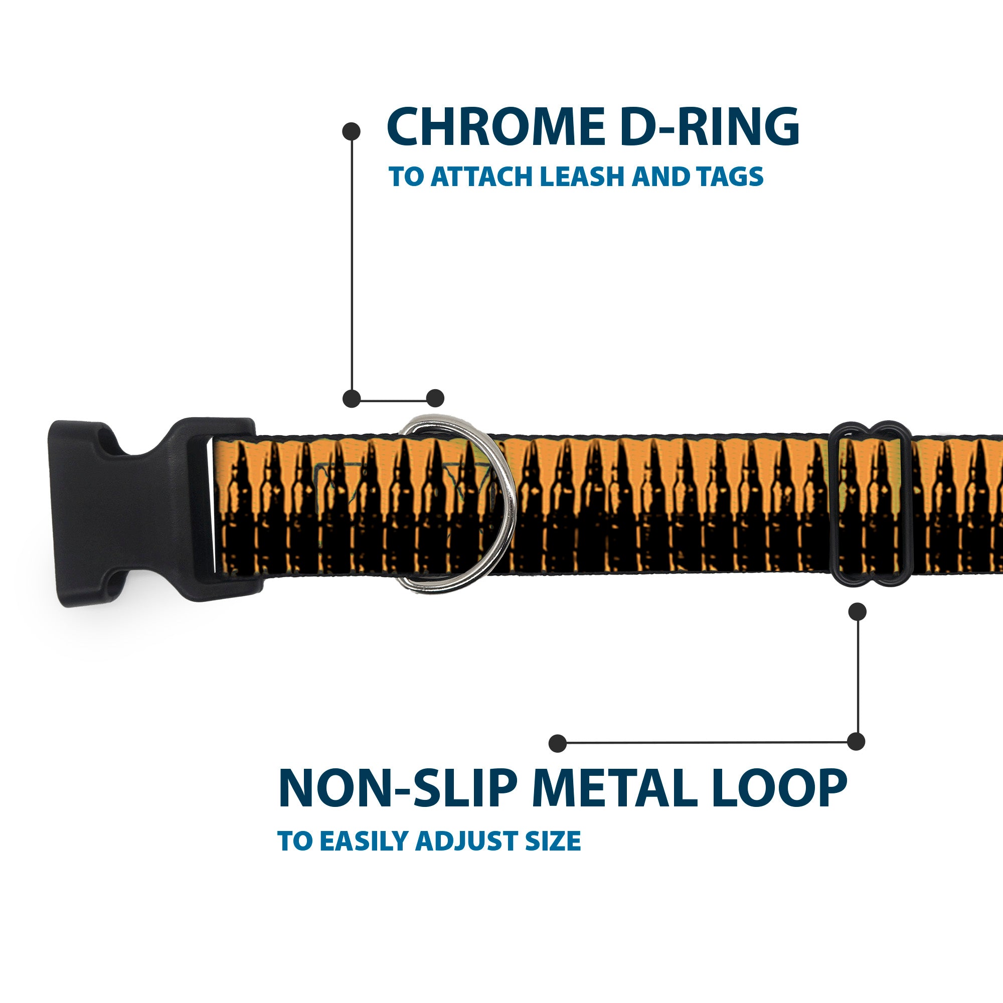 Buckle-Down Plastic Buckle Dog Collar - Bullets2 Orange/Black Plastic Clip Collars Buckle-Down