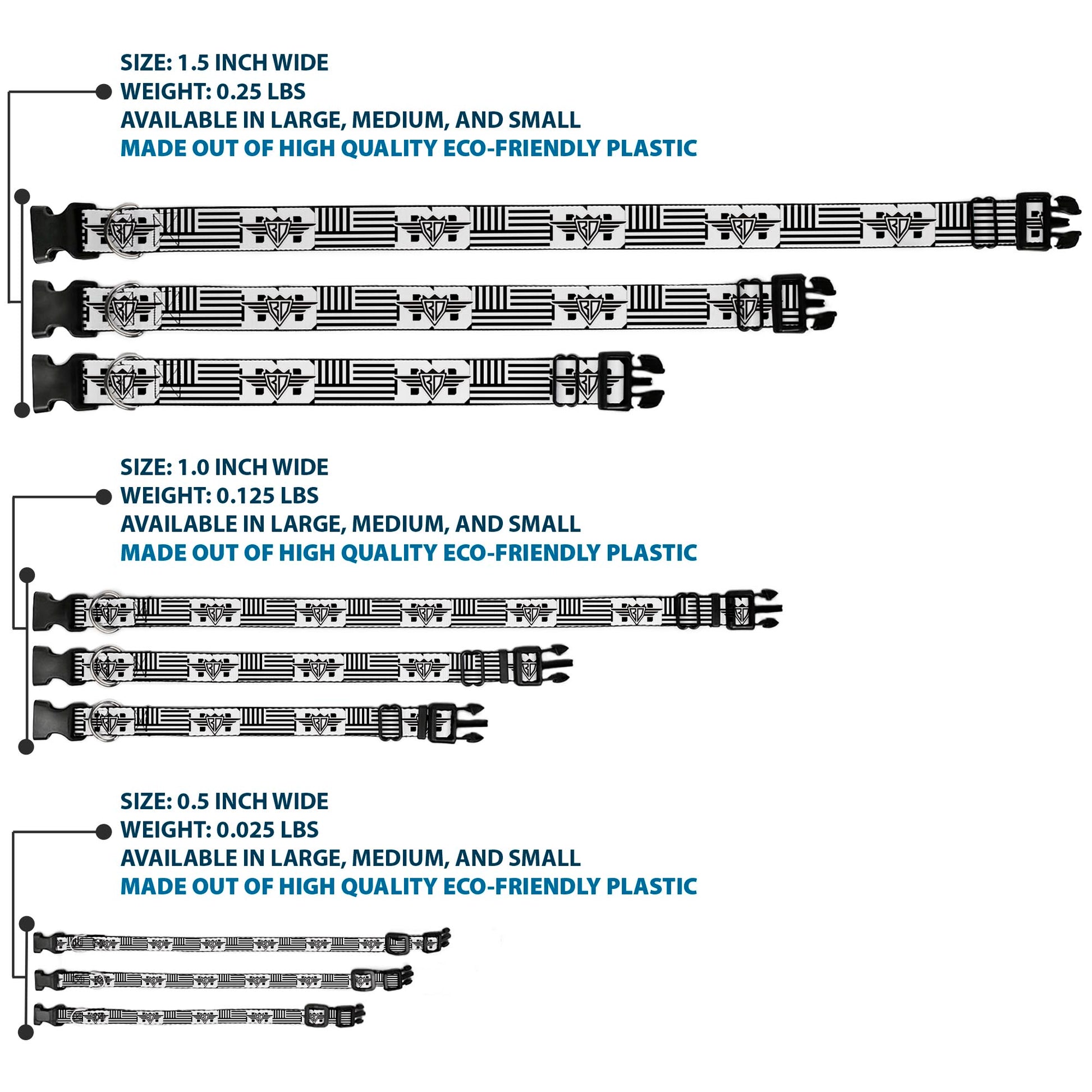 Plastic Clip Collar - BD Logo/American Stripe Flag White/Black Plastic Clip Collars Buckle-Down