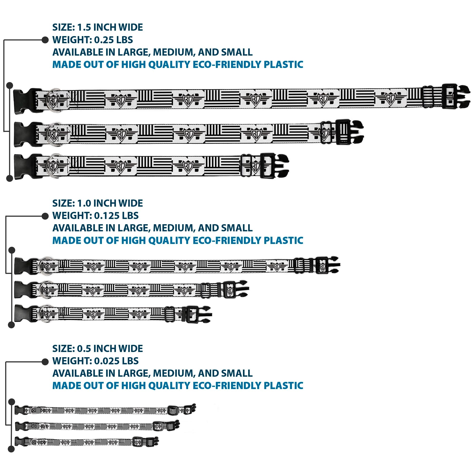 Plastic Clip Collar - BD Logo/American Stripe Flag White/Black Plastic Clip Collars Buckle-Down