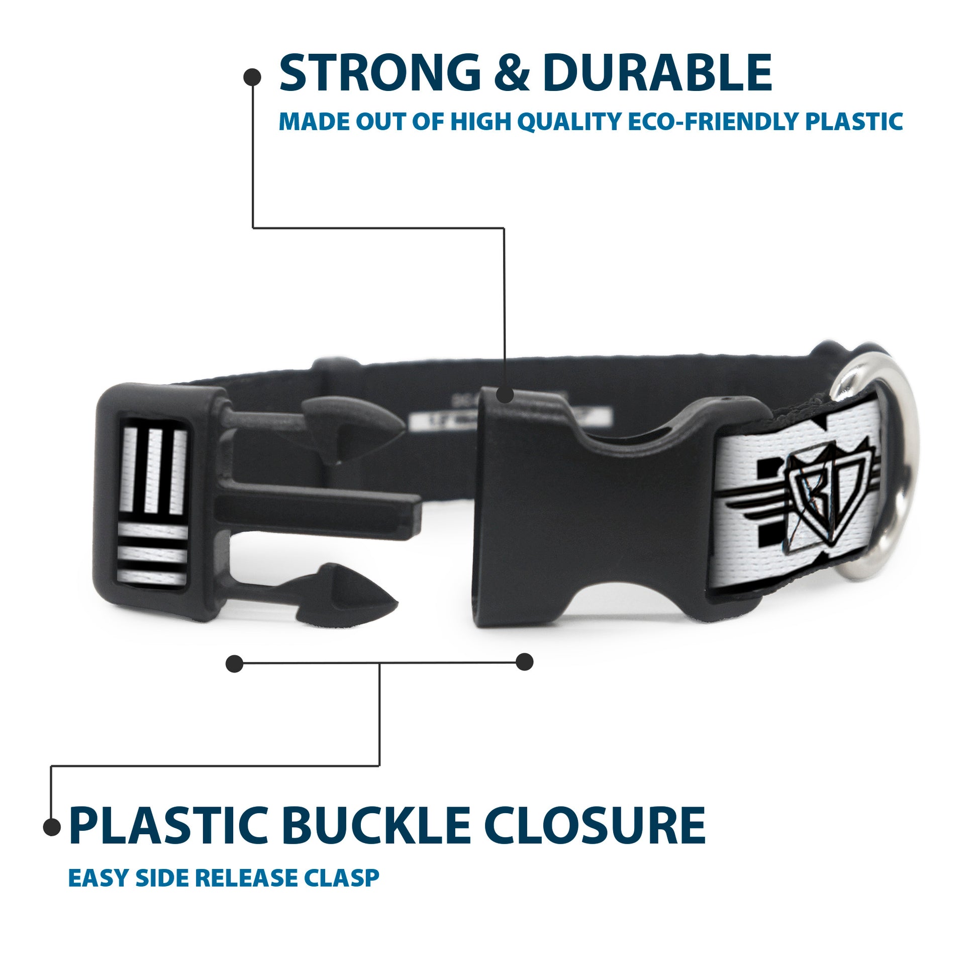 Plastic Clip Collar - BD Logo/American Stripe Flag White/Black Plastic Clip Collars Buckle-Down