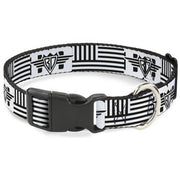 Plastic Clip Collar - BD Logo/American Stripe Flag White/Black Plastic Clip Collars Buckle-Down