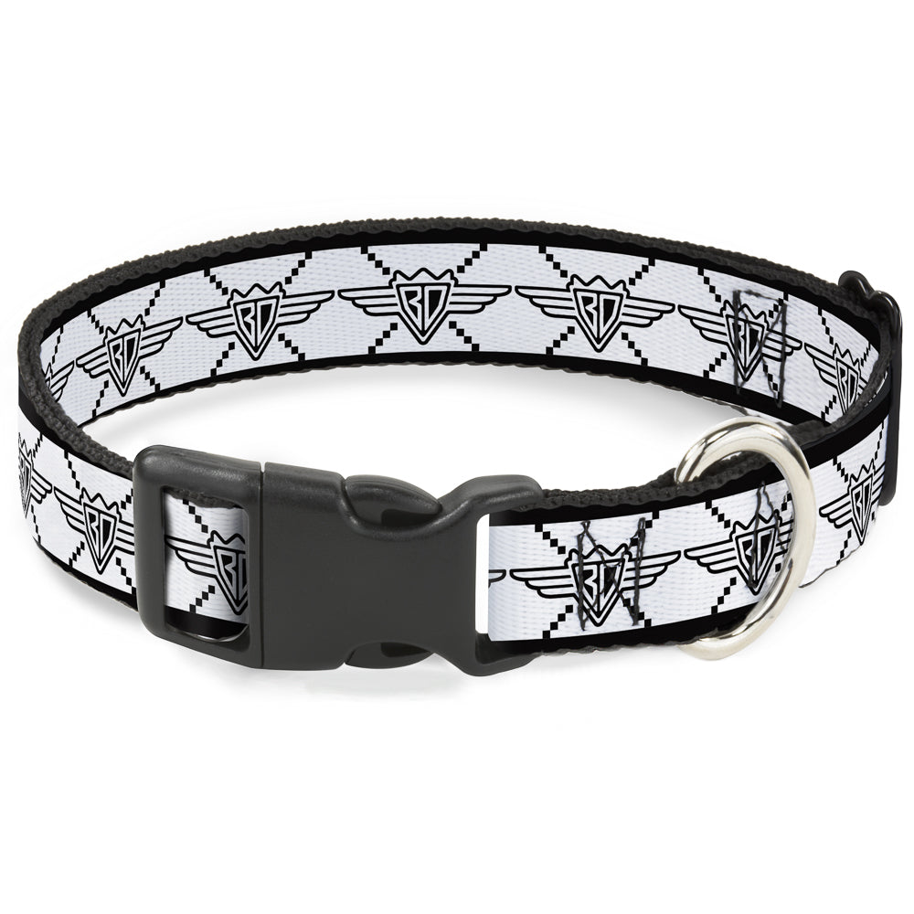 Plastic Clip Collar - BD Monogram2 White/Black Plastic Clip Collars Buckle-Down