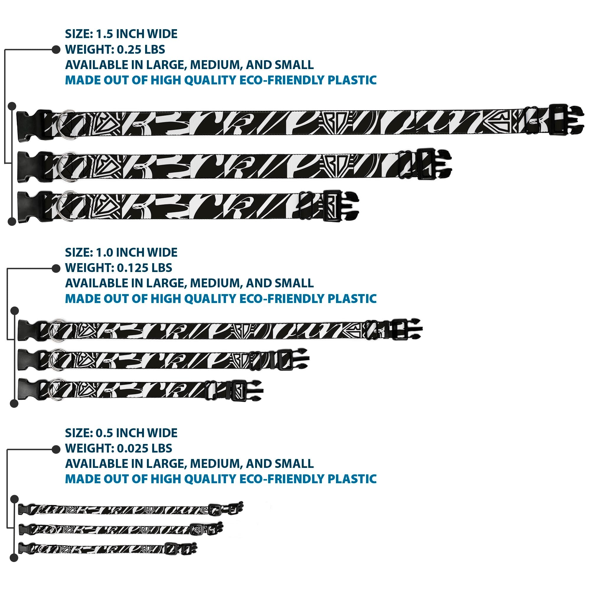 Plastic Clip Collar - BD Logo/BUCKLE-DOWN Script Black/White Plastic Clip Collars Buckle-Down