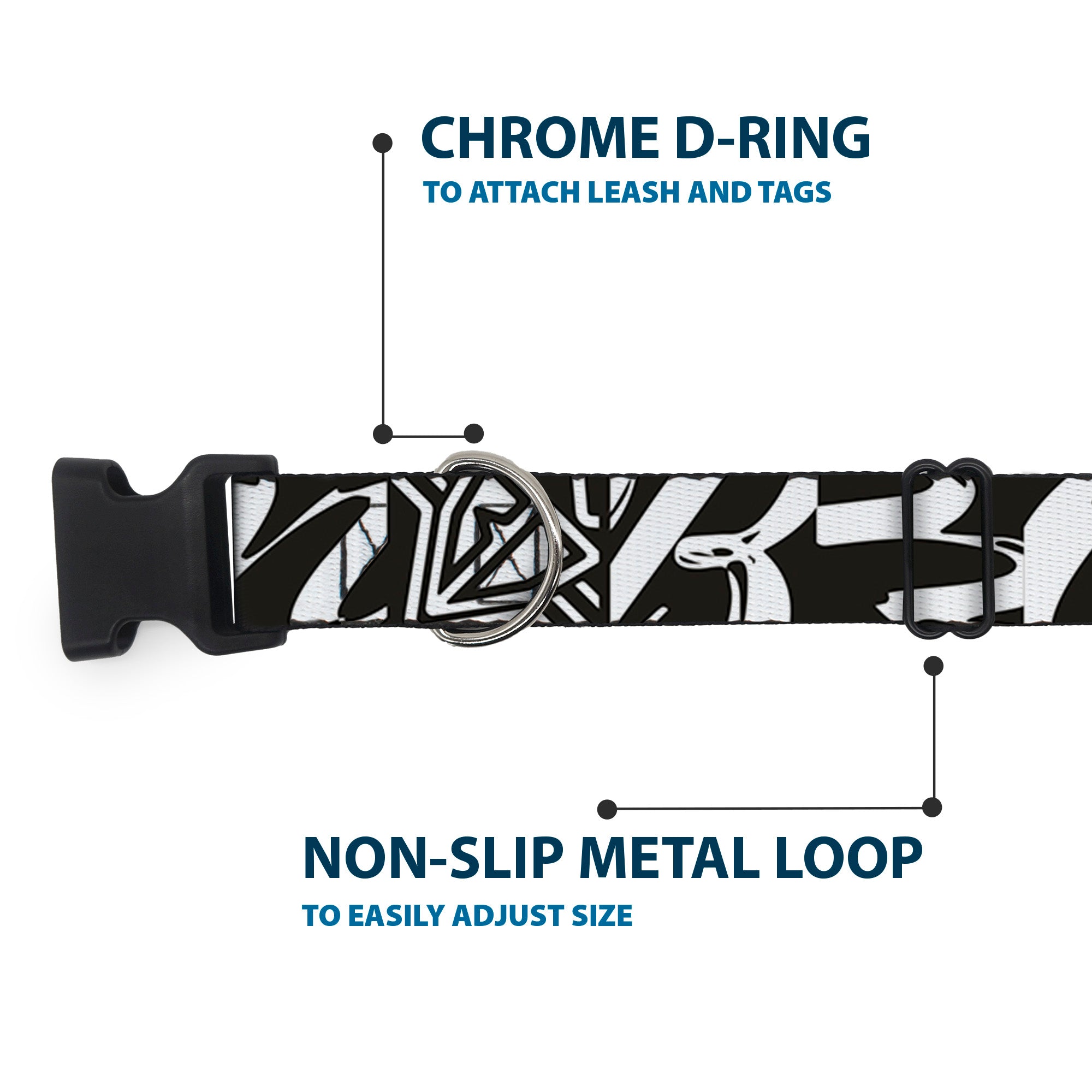 Plastic Clip Collar - BD Logo/BUCKLE-DOWN Script Black/White Plastic Clip Collars Buckle-Down