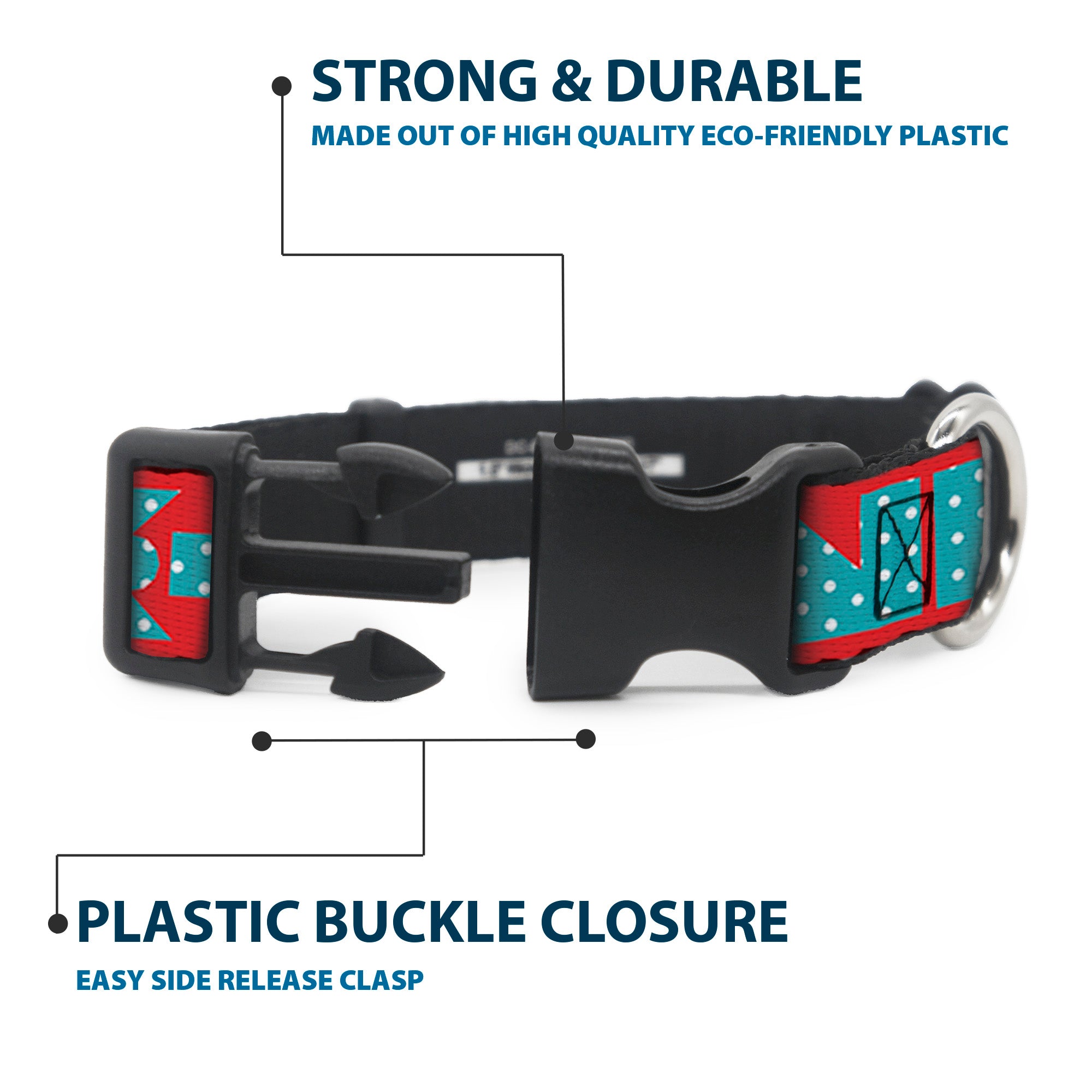 Plastic Clip Collar - BUCKLE-DOWN Shapes Red/Dot Turquoise/White Plastic Clip Collars Buckle-Down