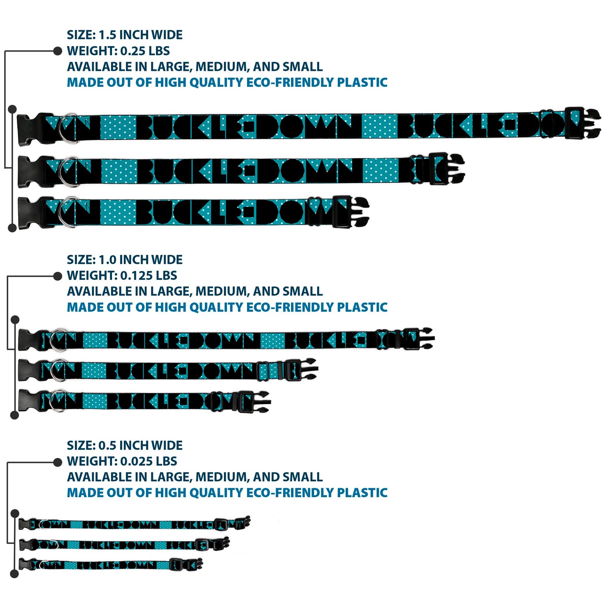 Plastic Clip Collar - BUCKLE-DOWN Shapes Dot Turquoise/White/Black Plastic Clip Collars Buckle-Down