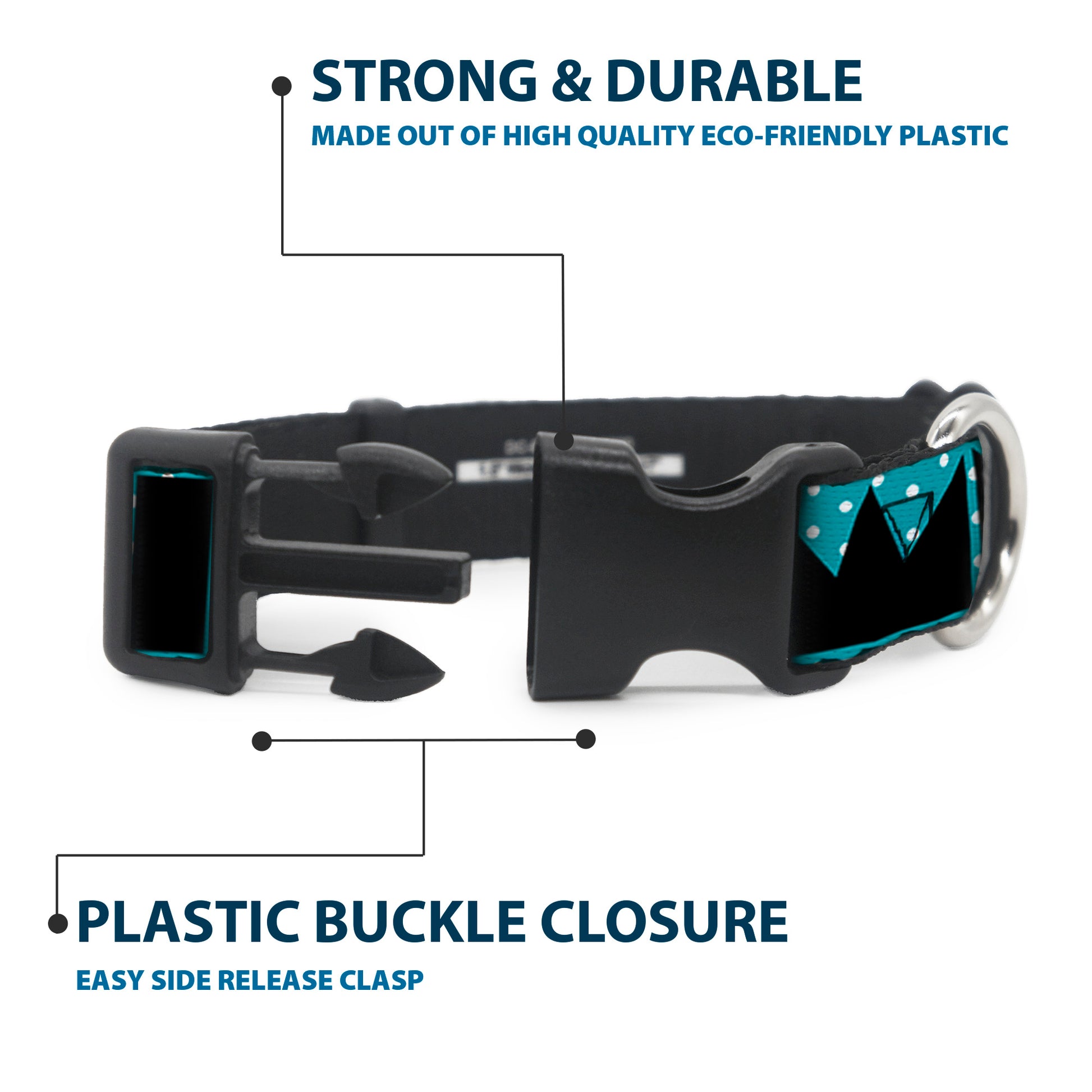 Plastic Clip Collar - BUCKLE-DOWN Shapes Dot Turquoise/White/Black Plastic Clip Collars Buckle-Down