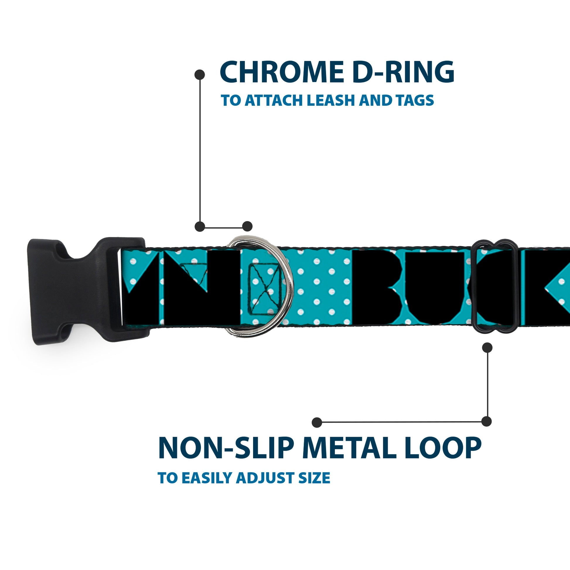 Plastic Clip Collar - BUCKLE-DOWN Shapes Dot Turquoise/White/Black Plastic Clip Collars Buckle-Down